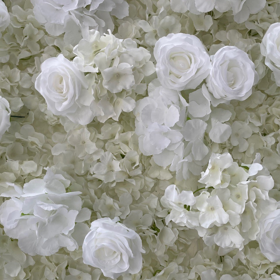 💥BF-SALE: 3D Flower Wall White Roses Roll Up Fabric Back #RTW035
