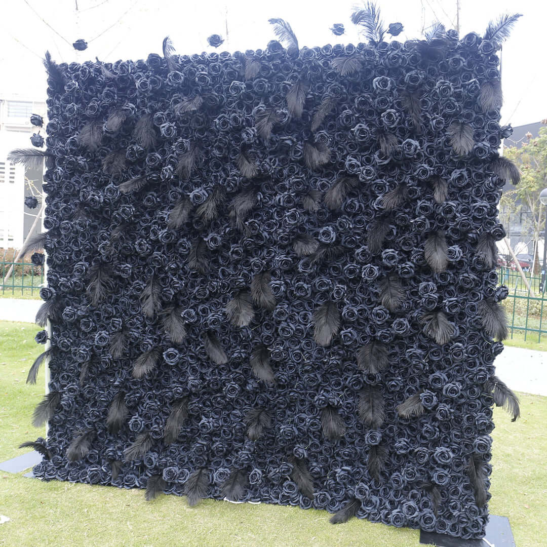 Roseytime 5D Black Flower Feather Wall Backdrop Rolling Up For Event Decor