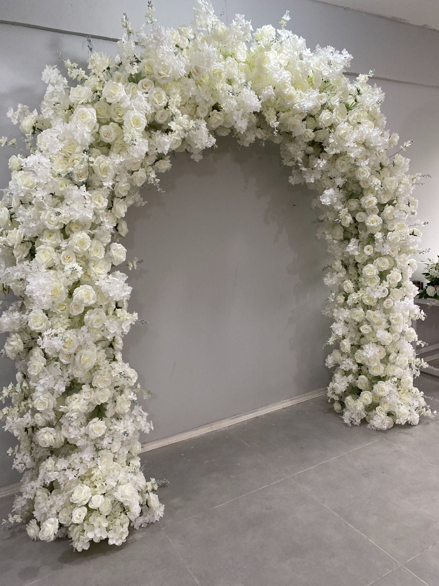 RoseyTime White Flower Round Arch White Hydrangea Rose Sakura With Frame #RTA065
