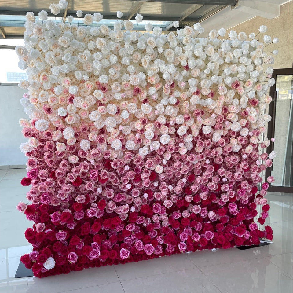 Roseytime 5D Pink Gradient Flower Wall Roll Up Fabric Back(Two ways to use) #RTW107