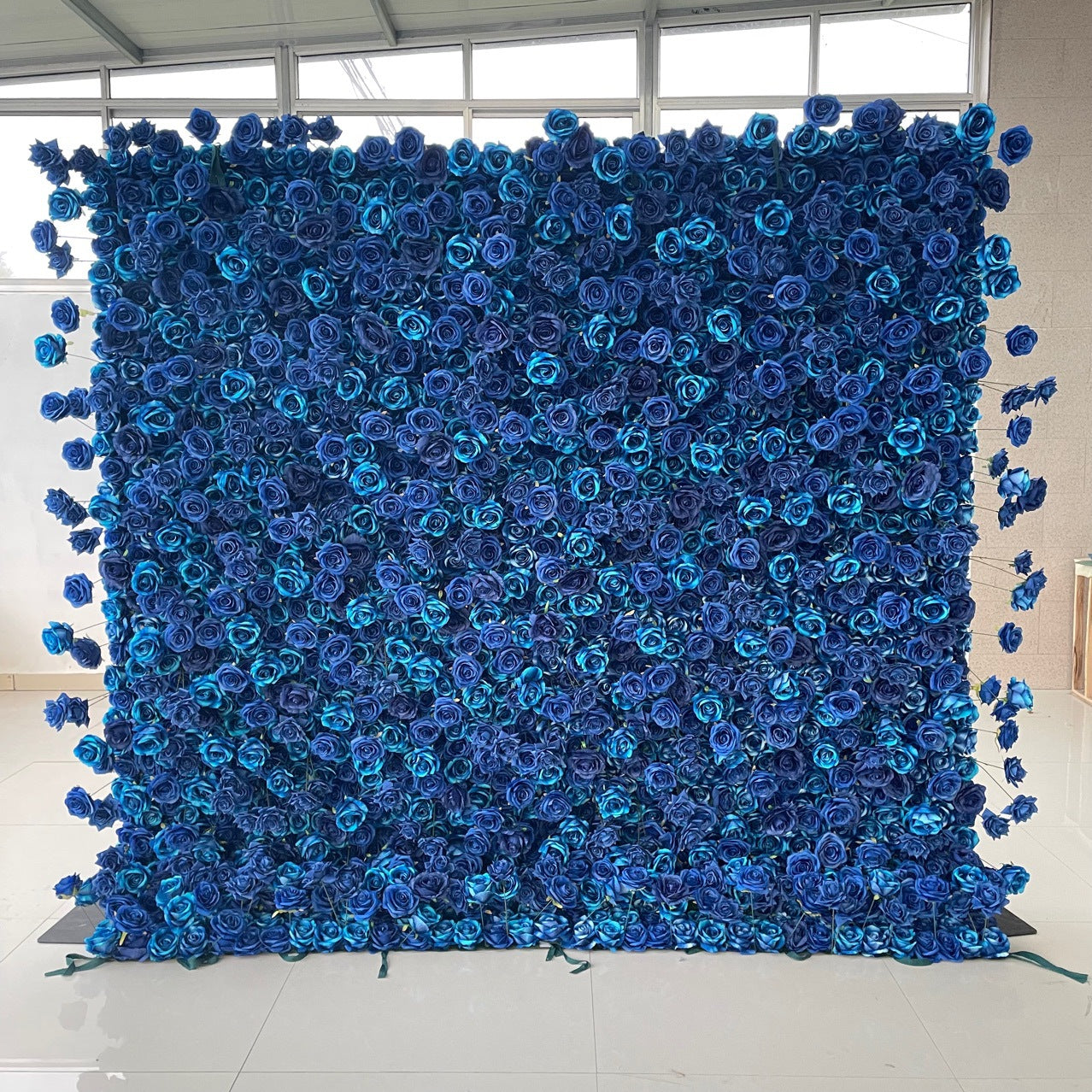 Roseytime 5D Artificial Blue Rose Flower Wall Roll Up Fabric Back #RTW059