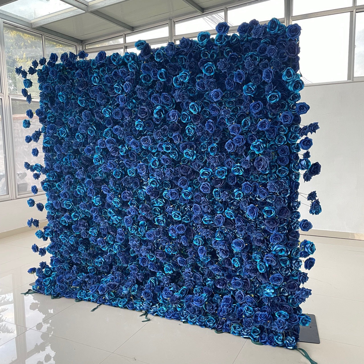 Roseytime 5D Artificial Blue Rose Flower Wall Roll Up Fabric Back #RTW059