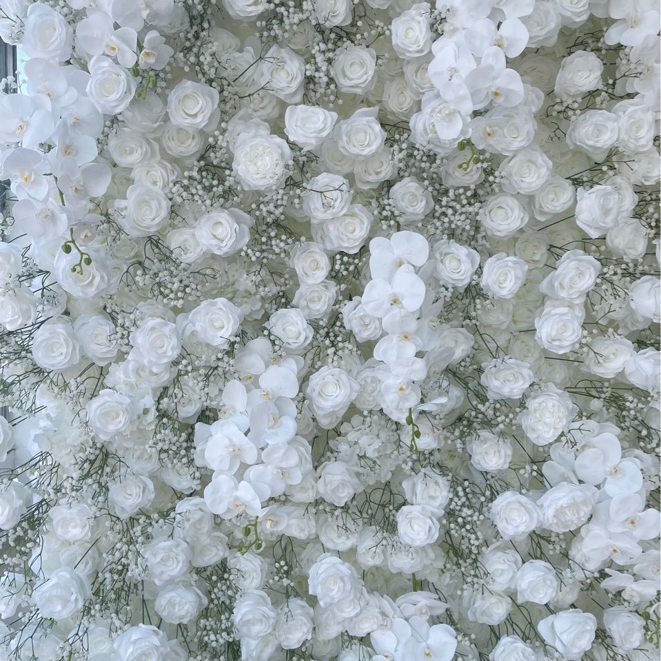 Roseytime 5D Artificial Flower Wall White Baby's Breath Roll Up Fabric Back #RTW120