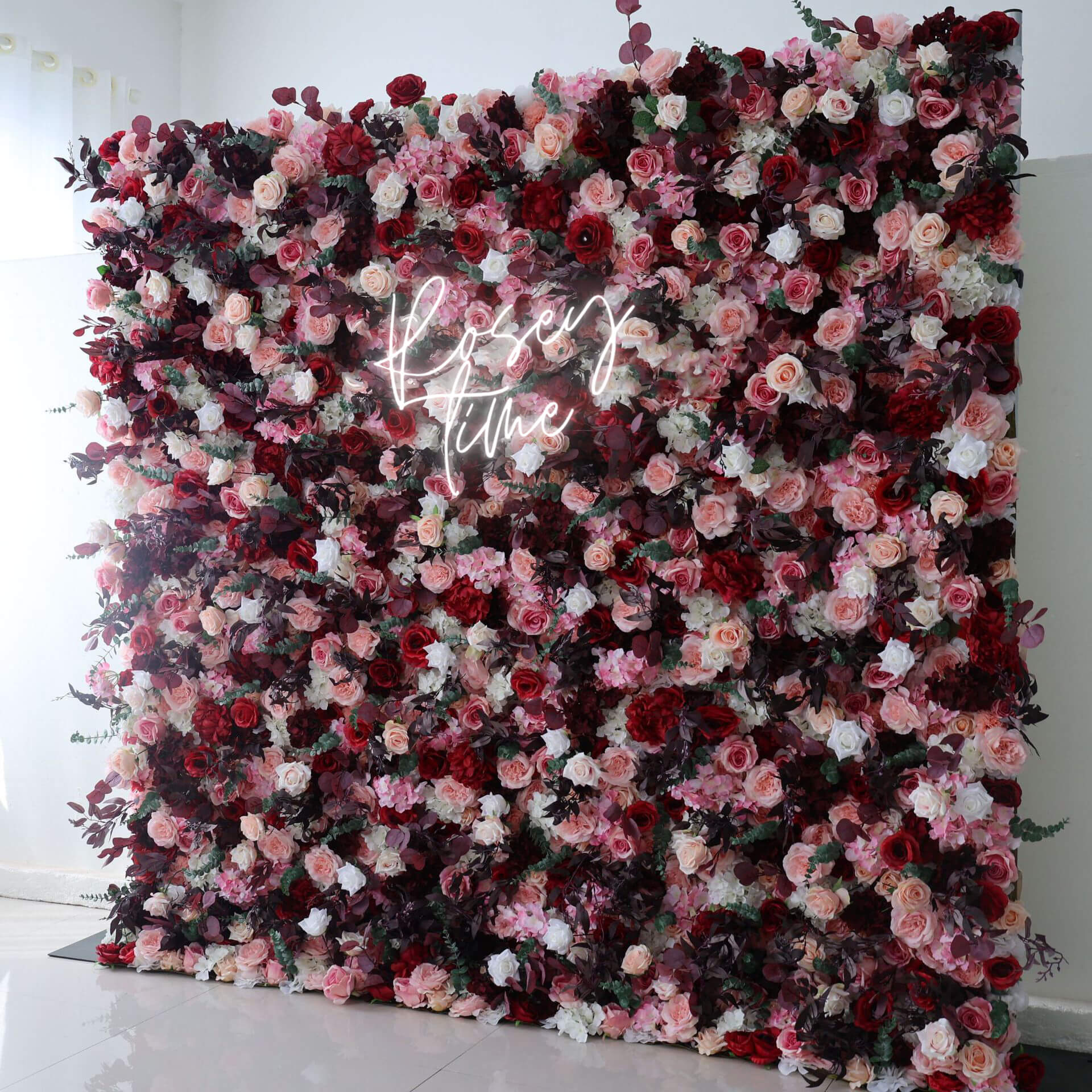 Roseytime 5D Red&Pink Flower Wall Roll Up Fabric Back #RTW264