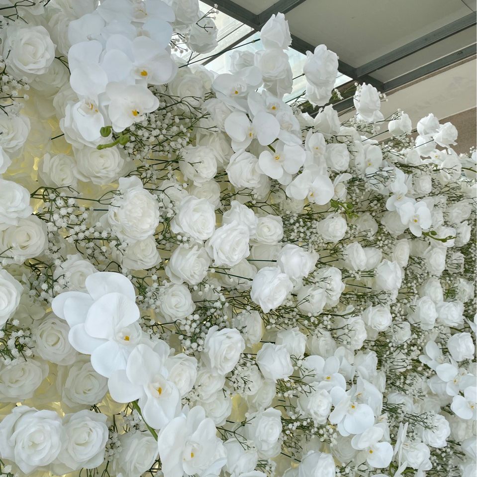 Roseytime 5D Artificial Flower Wall White Baby's Breath Roll Up Fabric Back #RTW120
