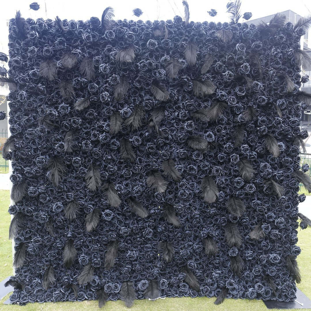 Roseytime 5D Black Flower Feather Wall Backdrop Rolling Up For Event Decor