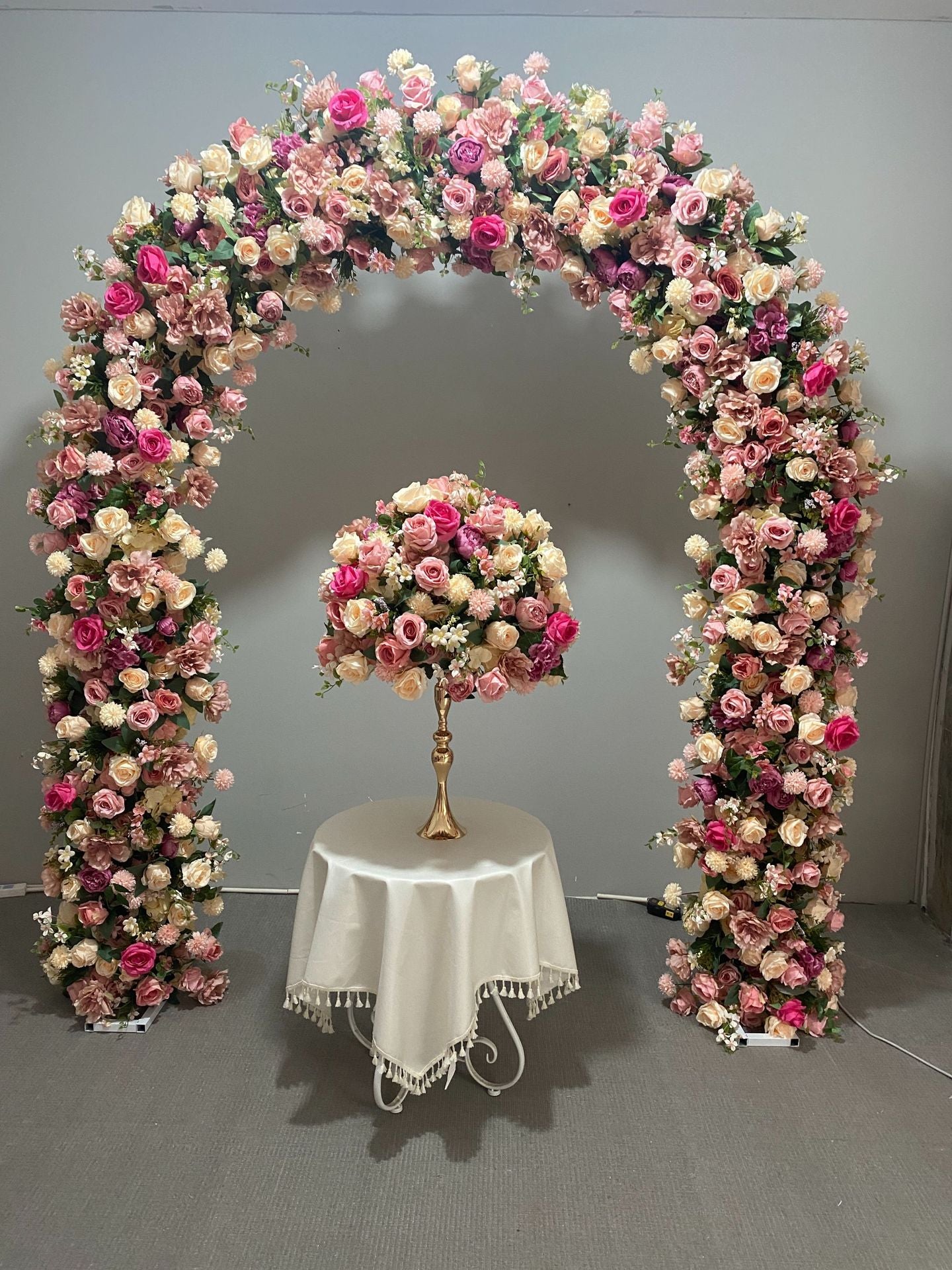 RoseyTime Pink Flower Round Arch With Frame #RTA066