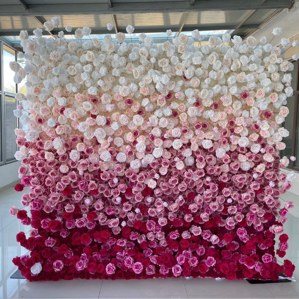 Roseytime 5D Pink Gradient Flower Wall Roll Up Fabric Back(Two ways to use) #RTW107
