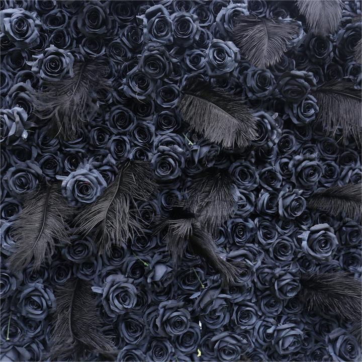 Roseytime 5D Black Flower Feather Wall Backdrop Rolling Up For Event Decor