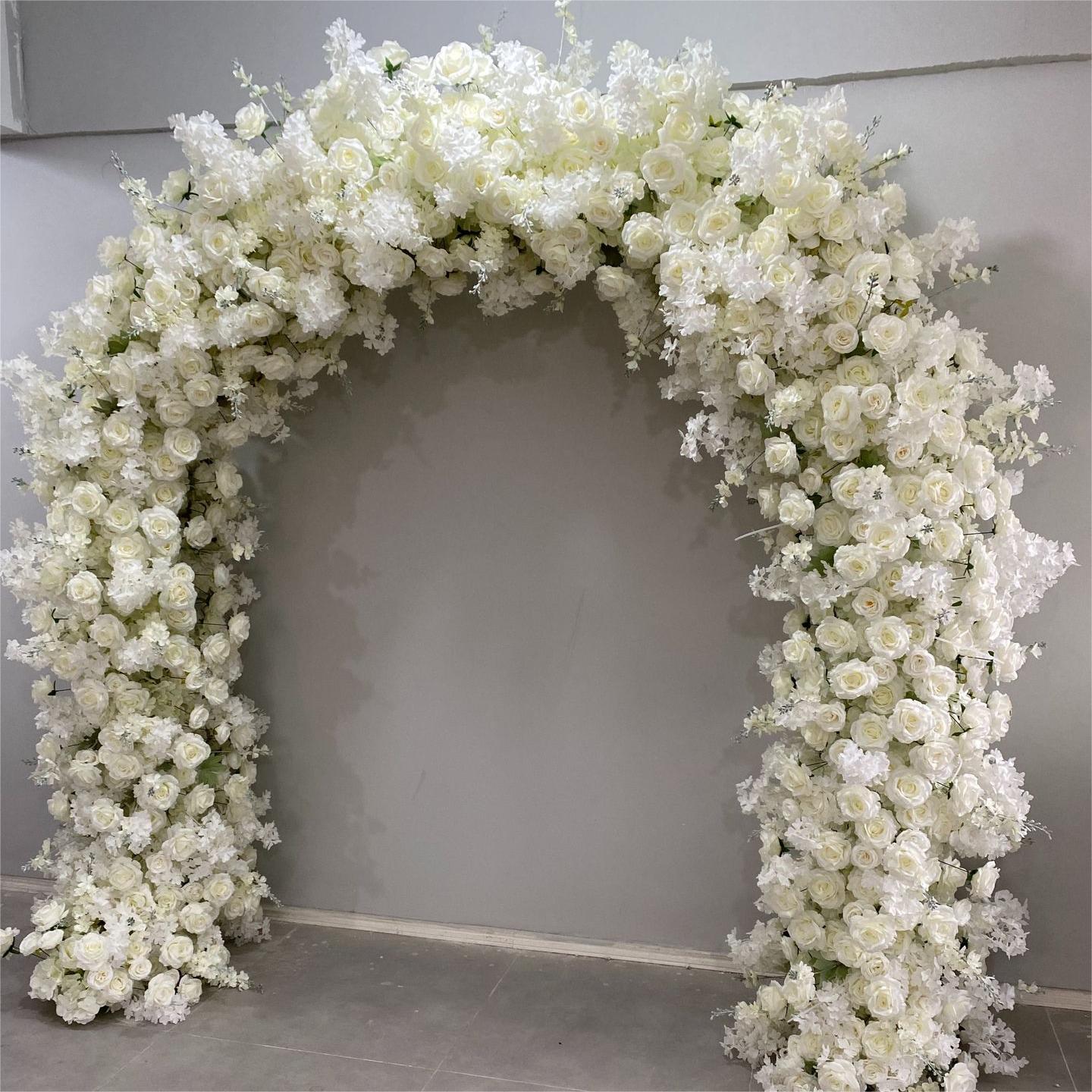 RoseyTime White Flower Round Arch White Hydrangea Rose Sakura With Frame #RTA065