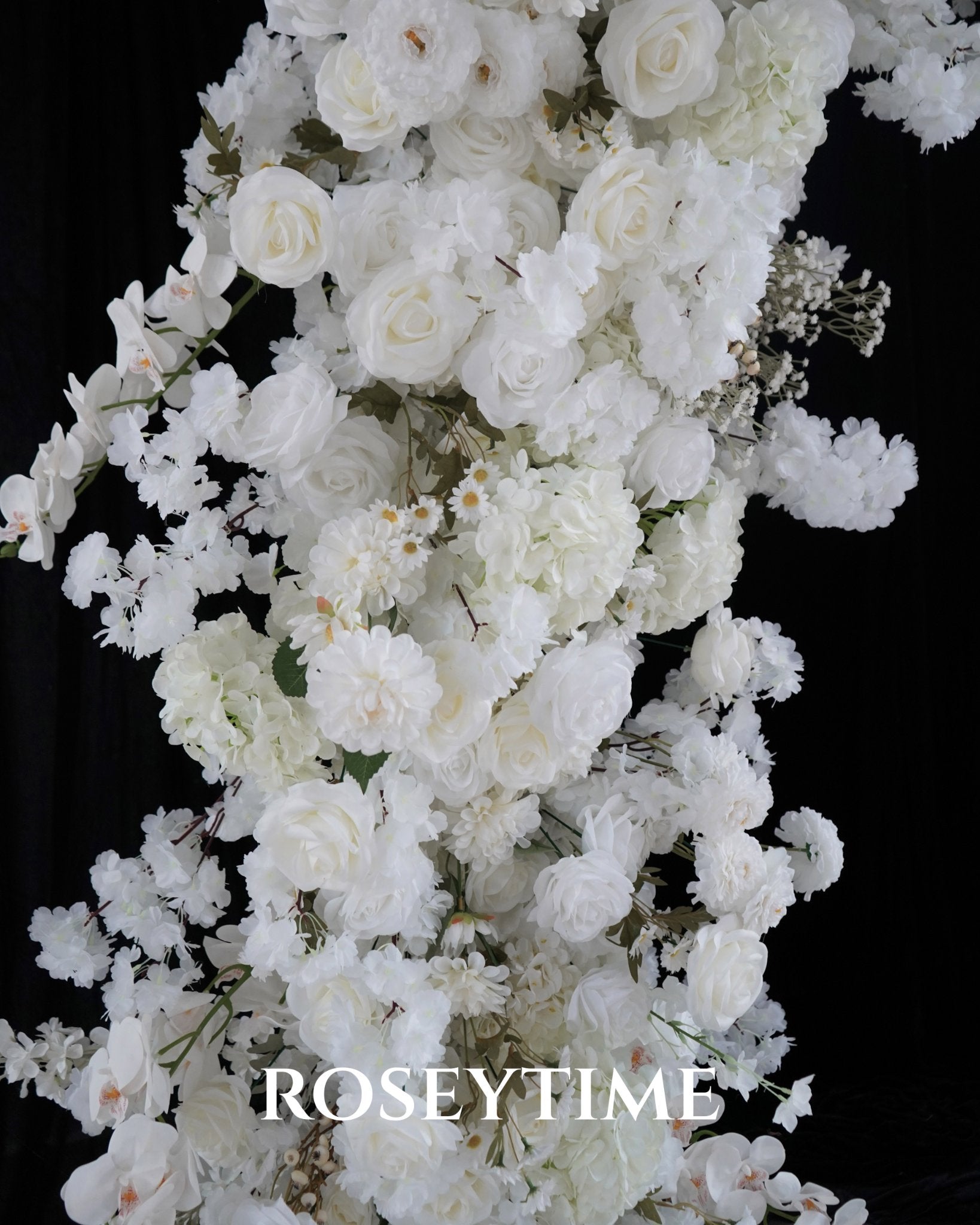 Roseytime White Rose with Baby's Breath Flower Round Arch With Frame #RTA071