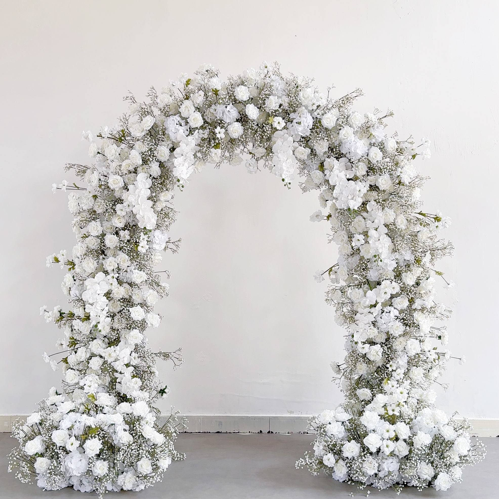 RoseyTime White Baby's Breath Flower Arch n-shape Round Arch #RTA120