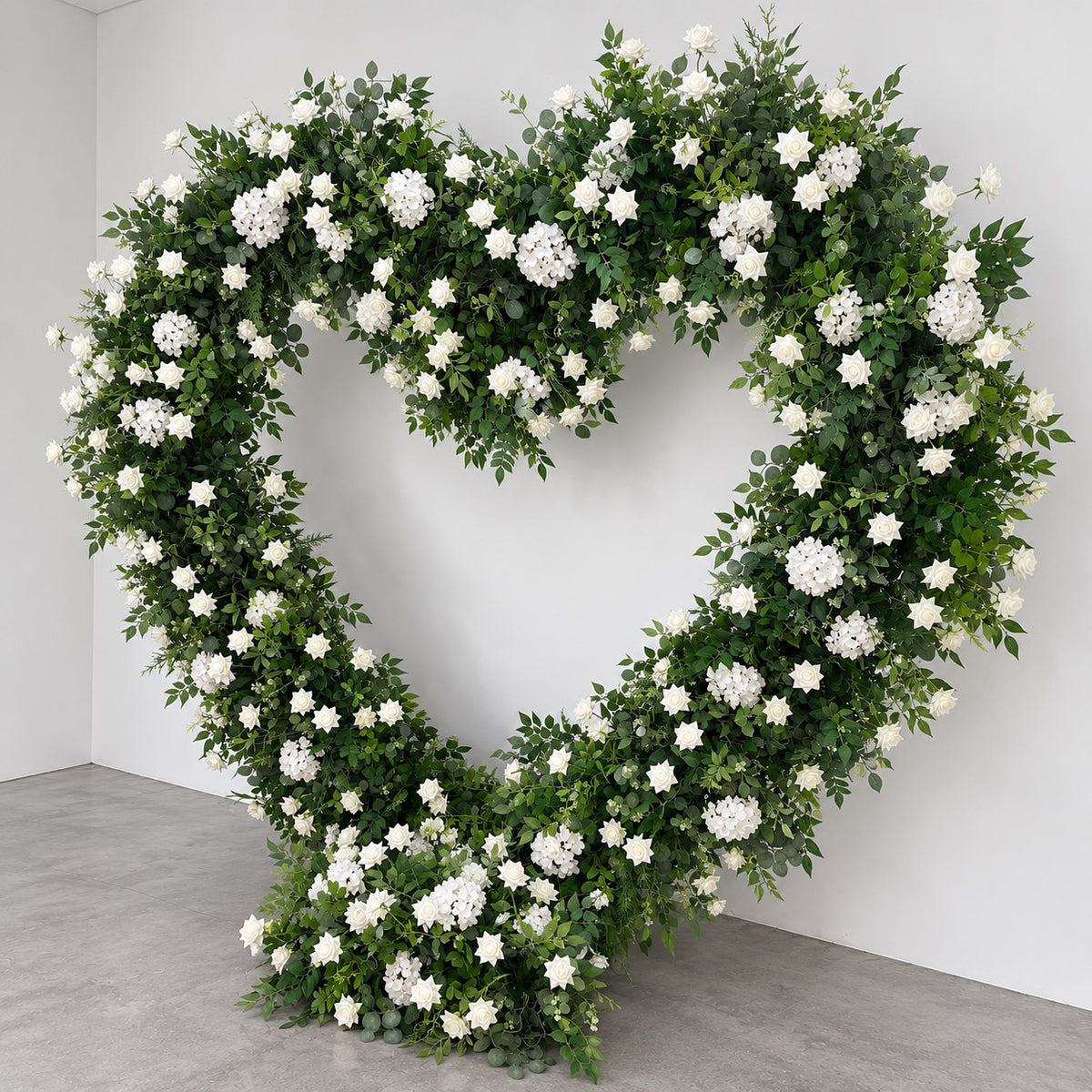 RoseyTime Green&White Heart Flower Arches With Frame Fabric Back #RTA392