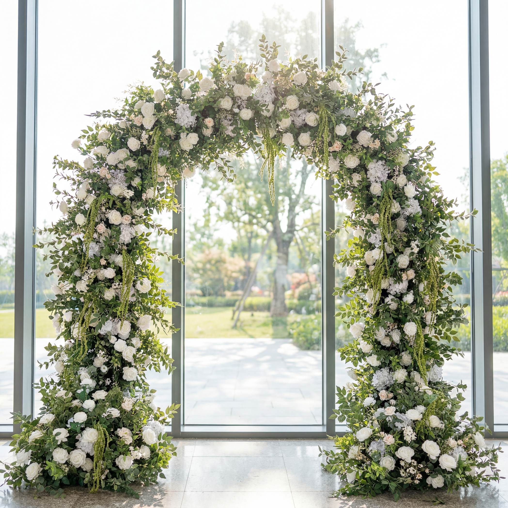 RoseyTime White&Green Flower Arch n-shape Round Arch #RTA412