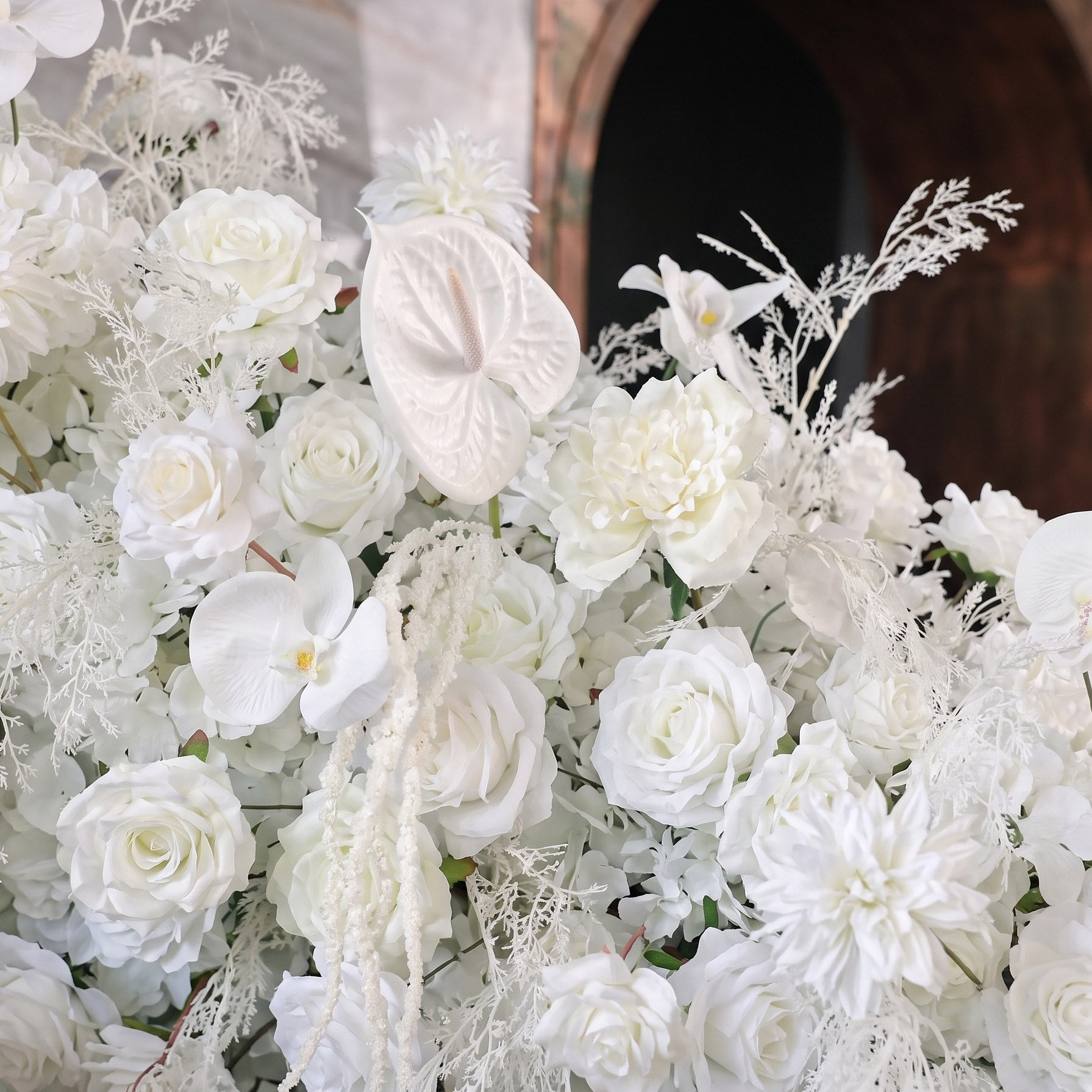 Roseytime White Roses S-Curve Flower Arch Arrangement #RTA490