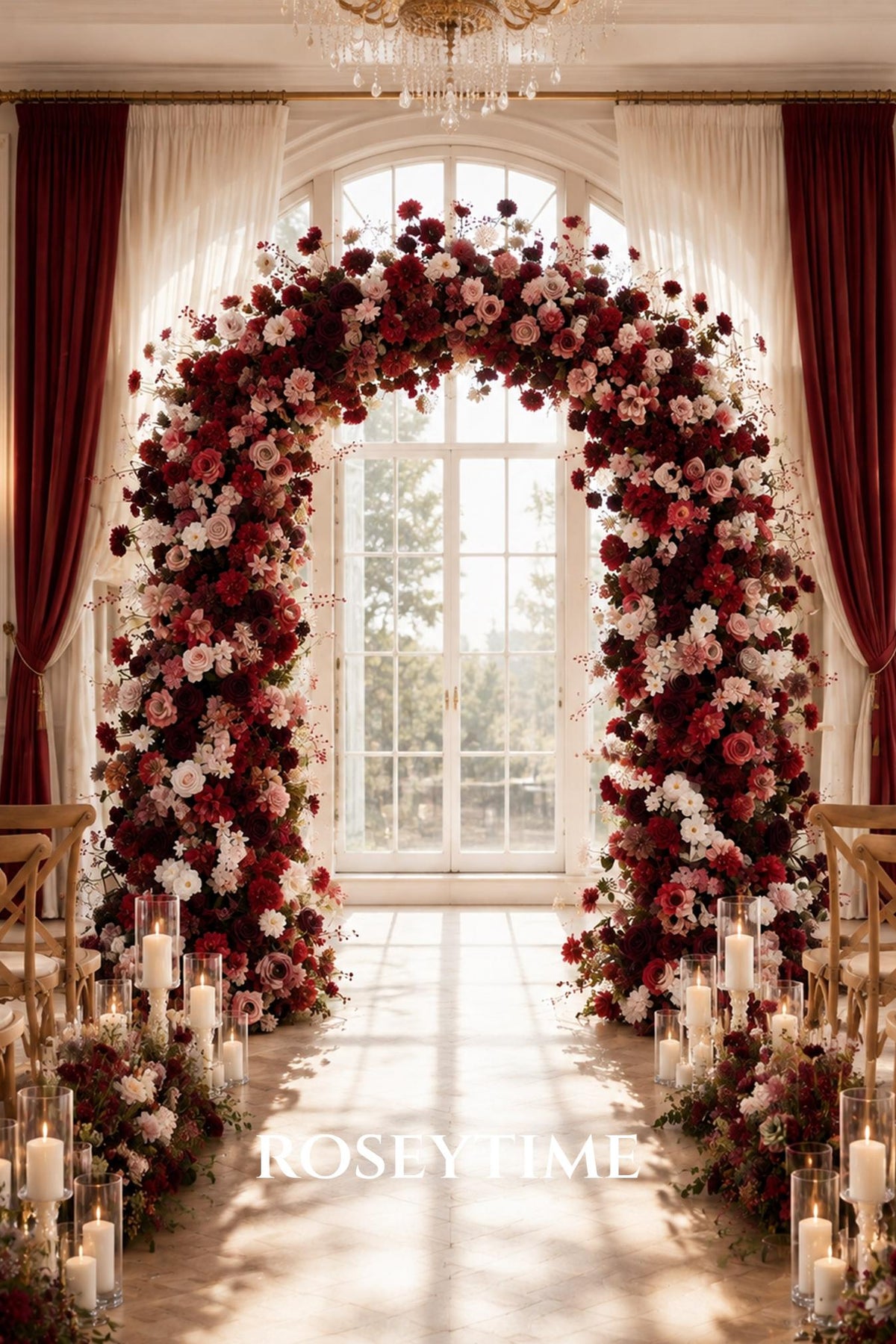 RoseyTime Dark Red Flower Arch n-shape Round Arch #RTA492