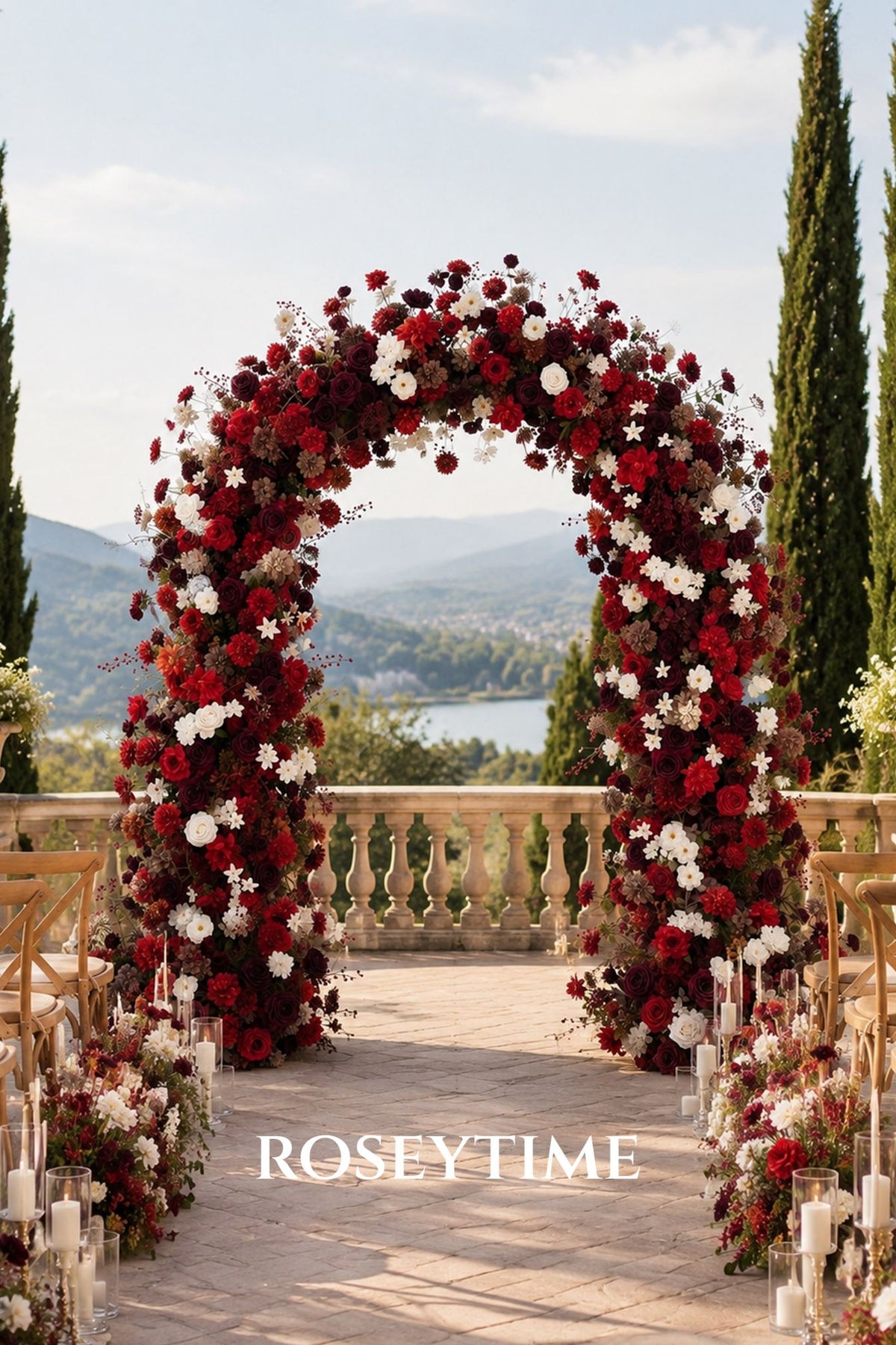 RoseyTime Dark Red Flower Arch n-shape Round Arch #RTA492