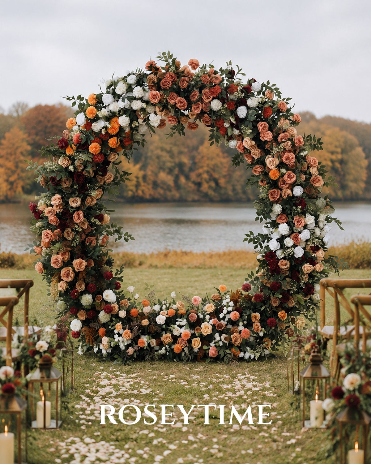 RoseyTime Bordeaux Harvest Flower Circle Arch Fabric Back #RTA510