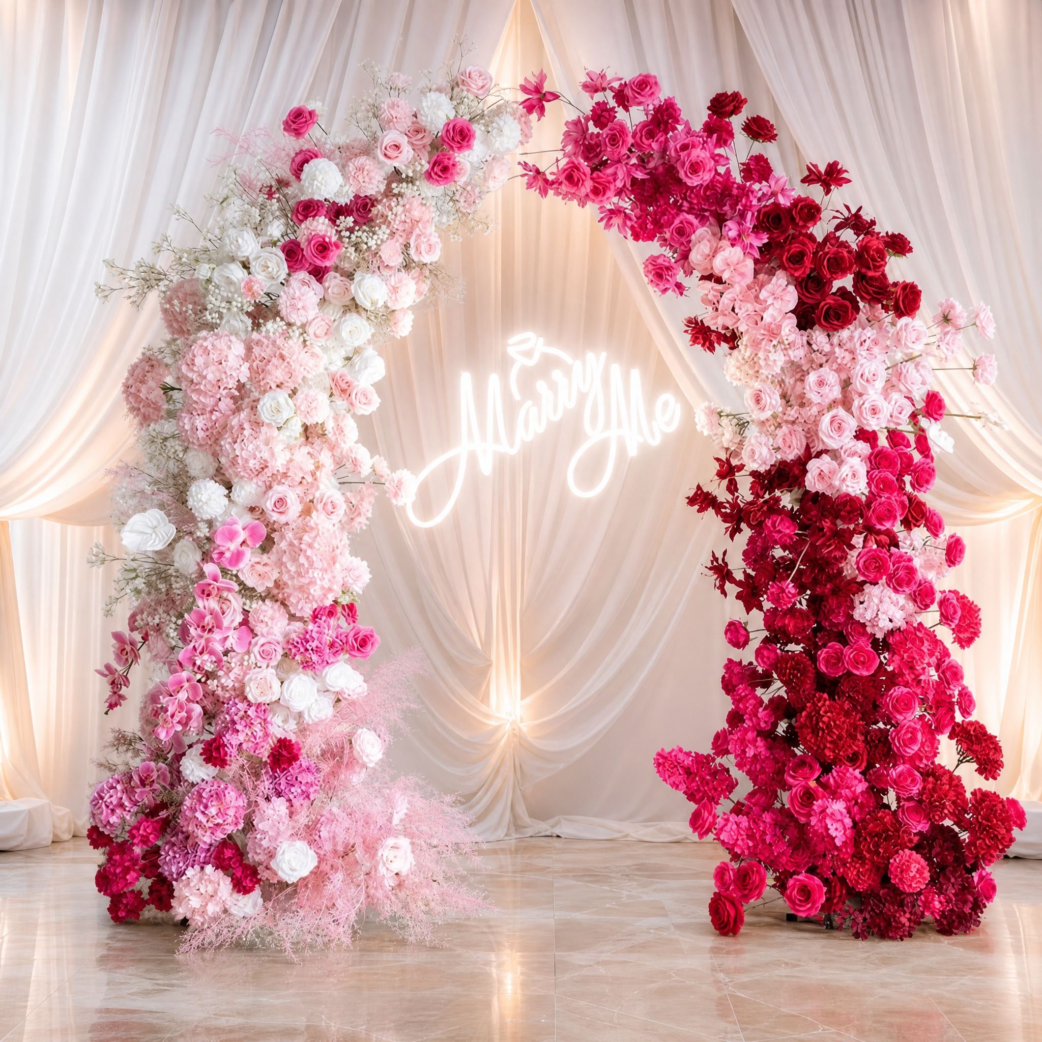 Roseytime Hot Pink Flower Pillars Arch with Frame #RTP003