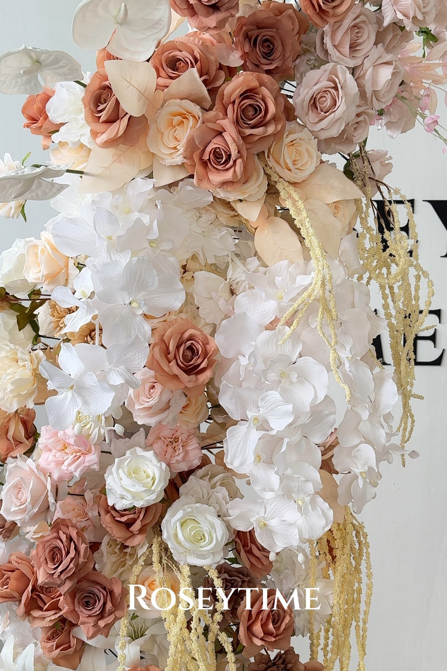Roseytime Mocha Cedar Flower Pillars Arch with Frame #RTP004