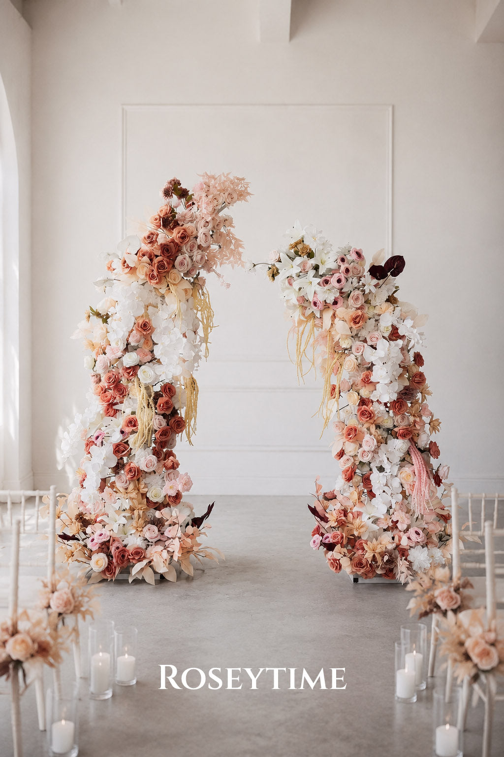 Roseytime Mocha Cedar Flower Pillars Arch with Frame #RTP004