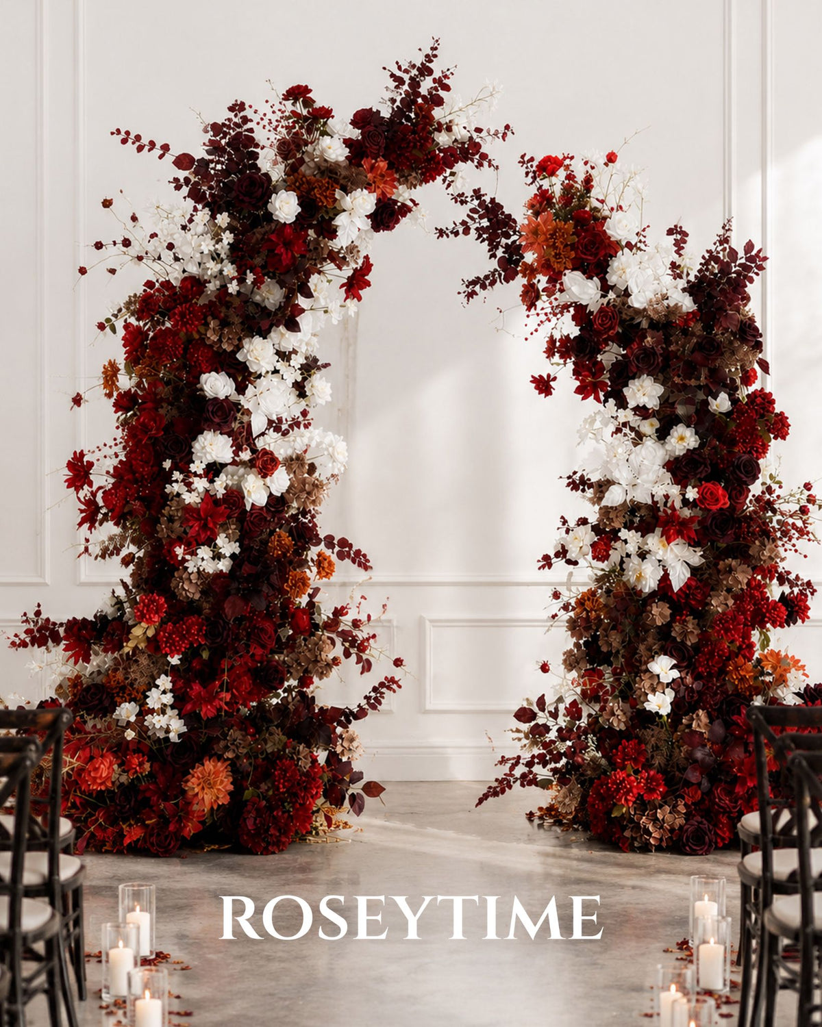Roseytime Dark Red Flower Pillars Arch with Frame #RTP050