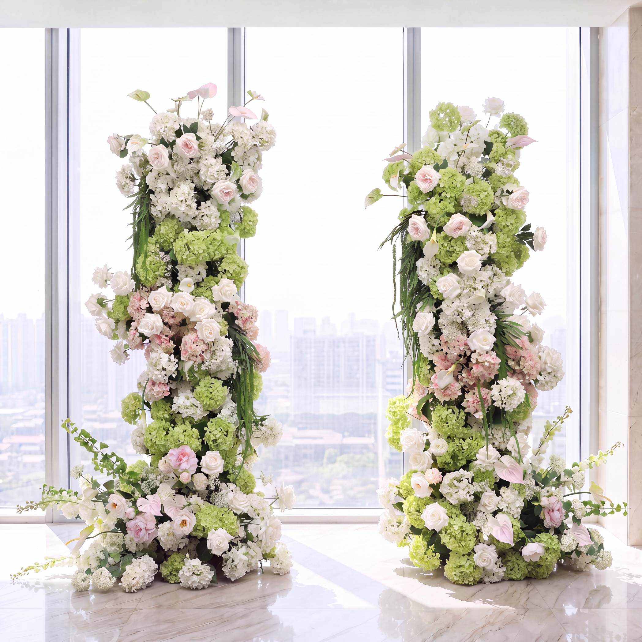 Roseytime Manor Frond Flower Pillars Arch with Frame #RTP137