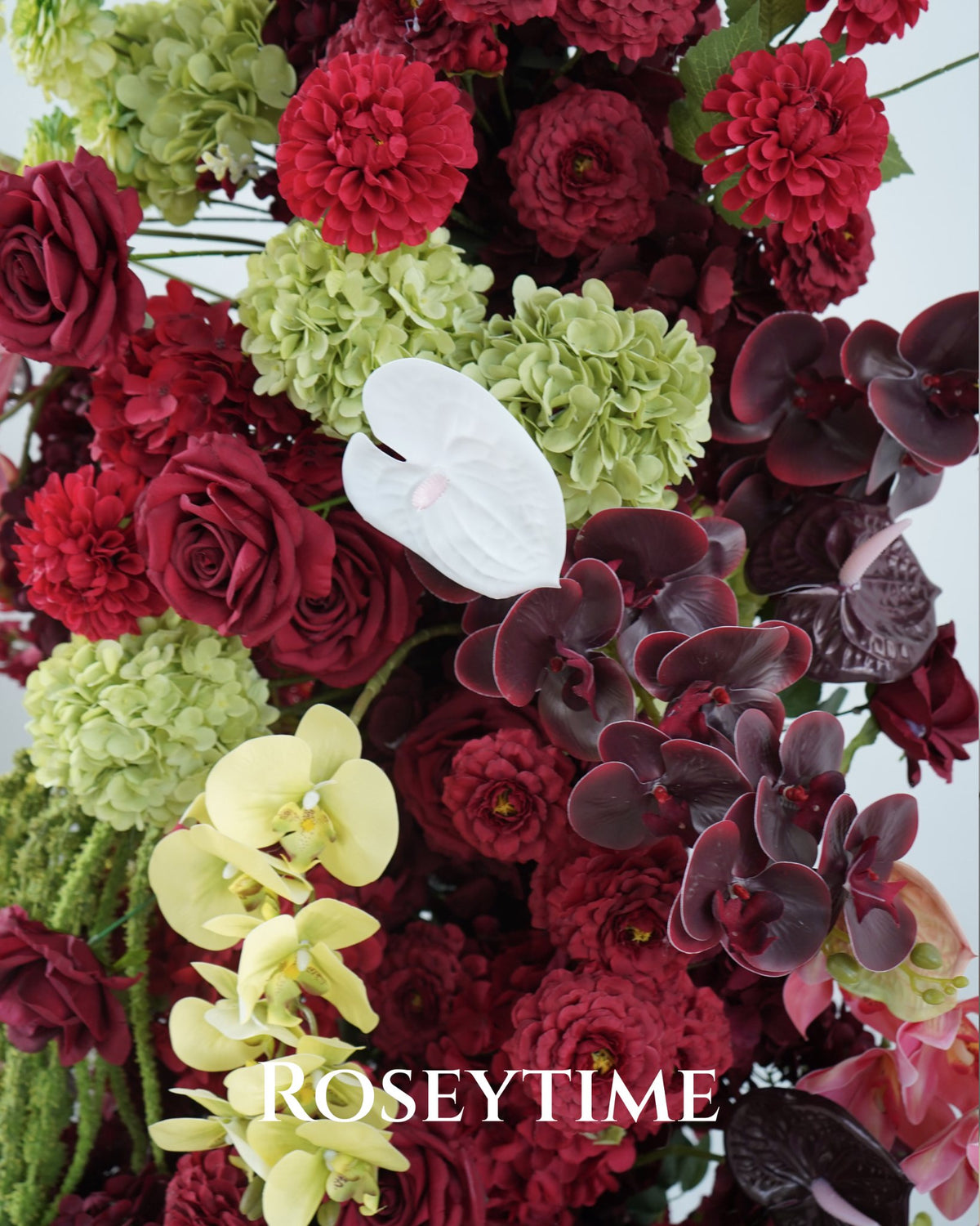 Roseytime Burgundy Mosscurl Flower Pillars Arch with Frame #RTP139