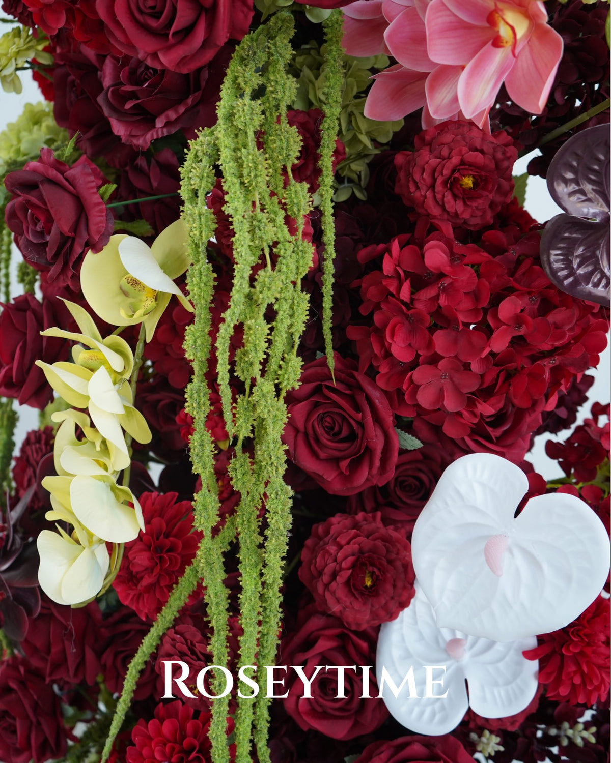 Roseytime Burgundy Mosscurl Flower Pillars Arch with Frame #RTP139