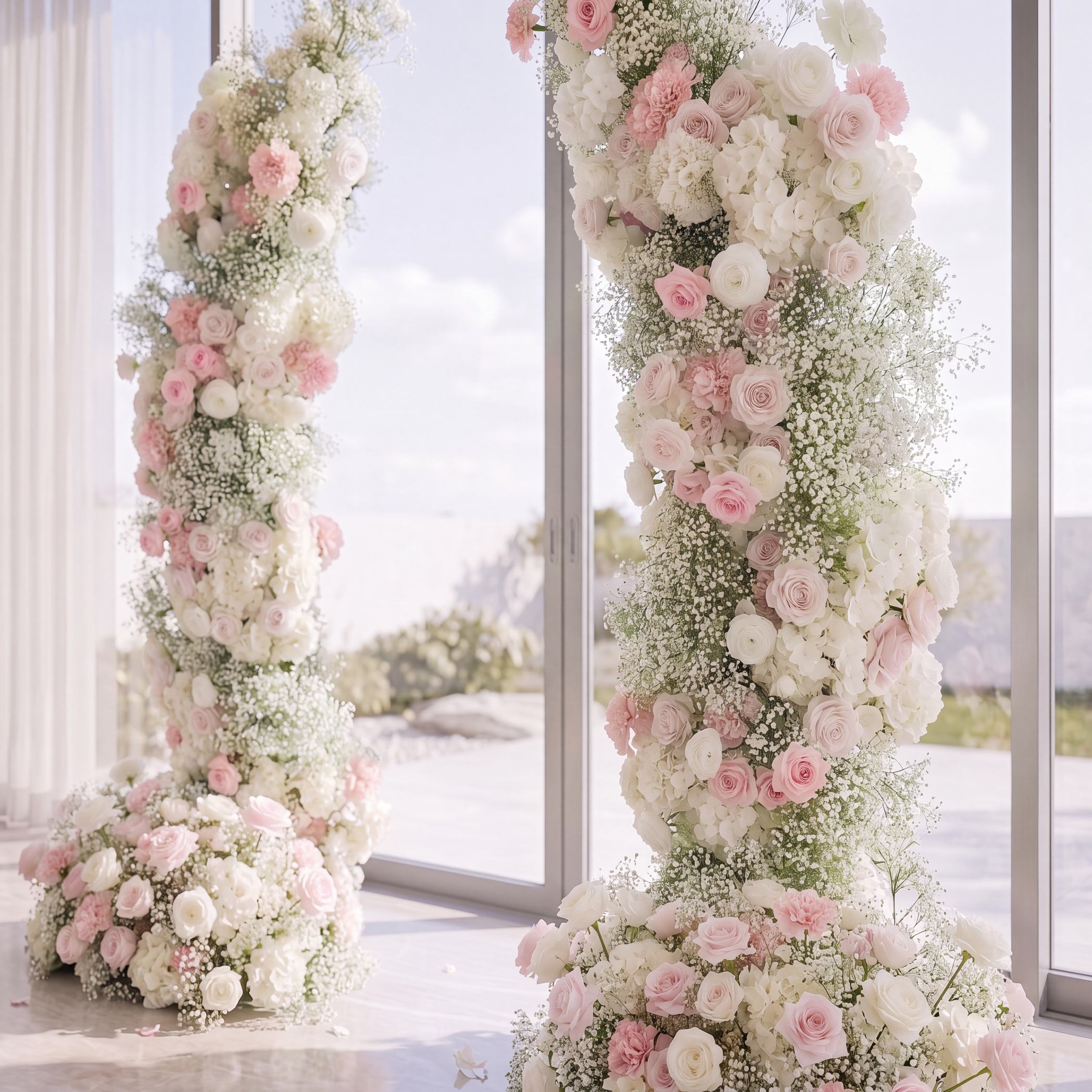 Roseytime Blush Pink Flower Pillars Arch with Frame #RTP142