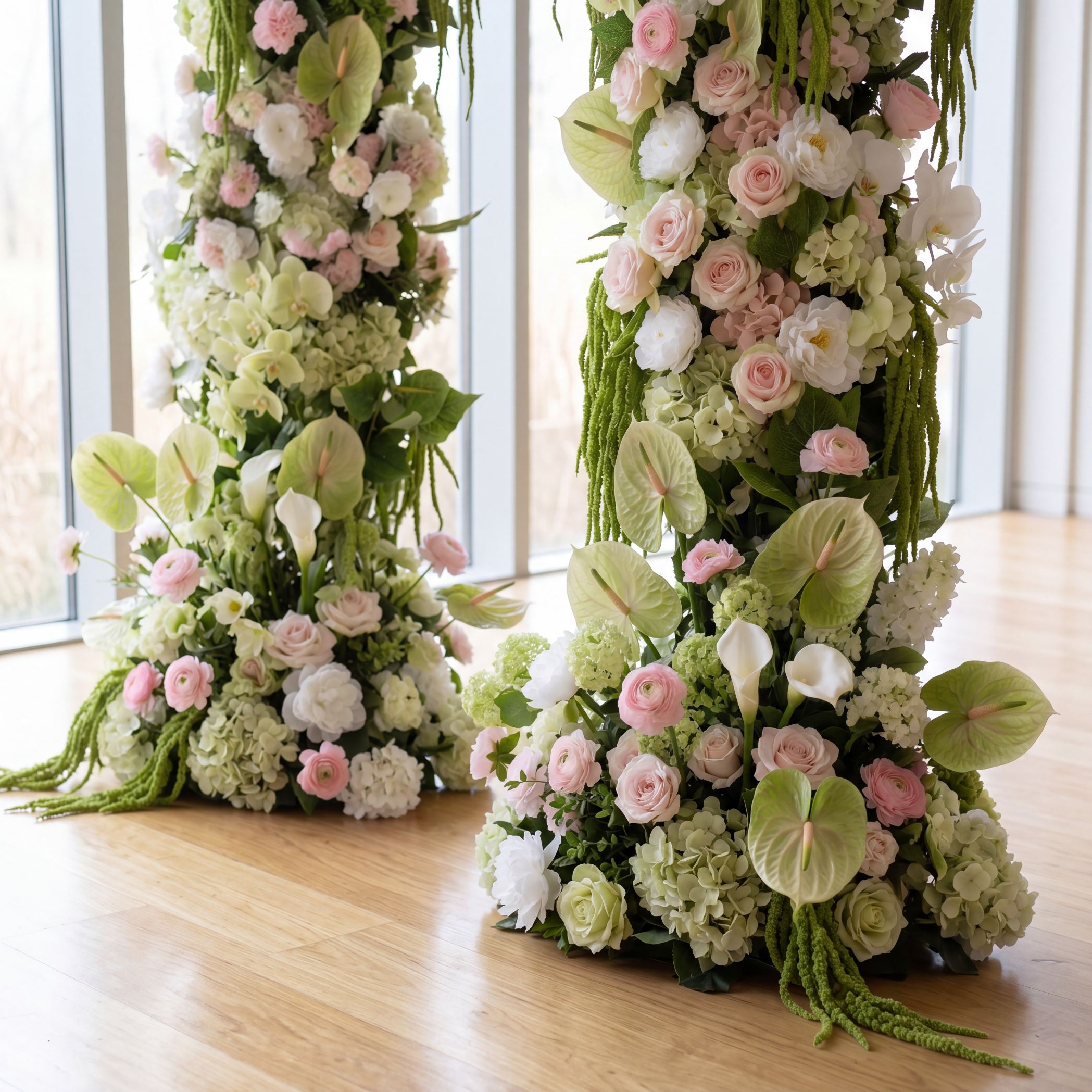 Roseytime Cascade & Blush Flower Pillars Arch with Frame #RTP143
