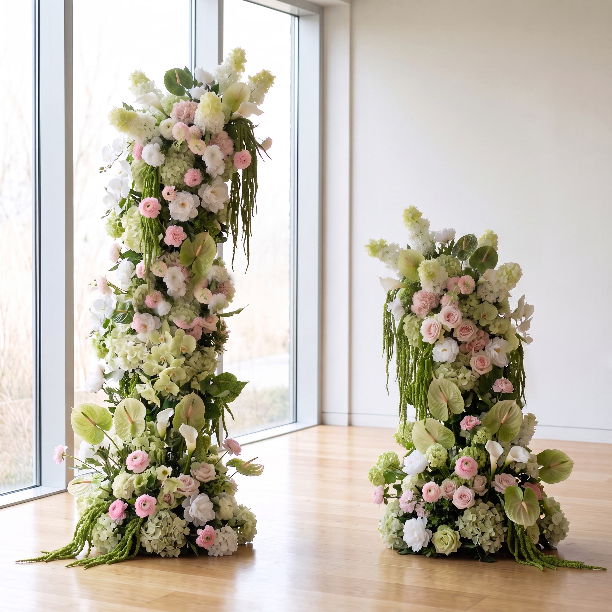 Roseytime Cascade & Blush Flower Pillars Arch with Frame #RTP143