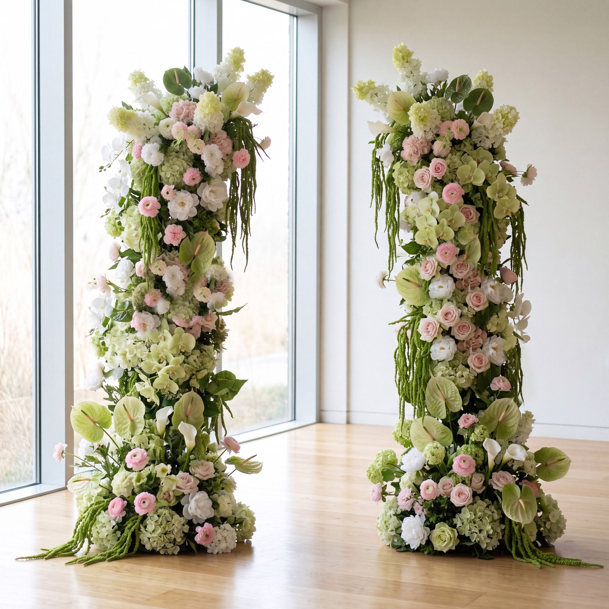 Roseytime Cascade & Blush Flower Pillars Arch with Frame #RTP143