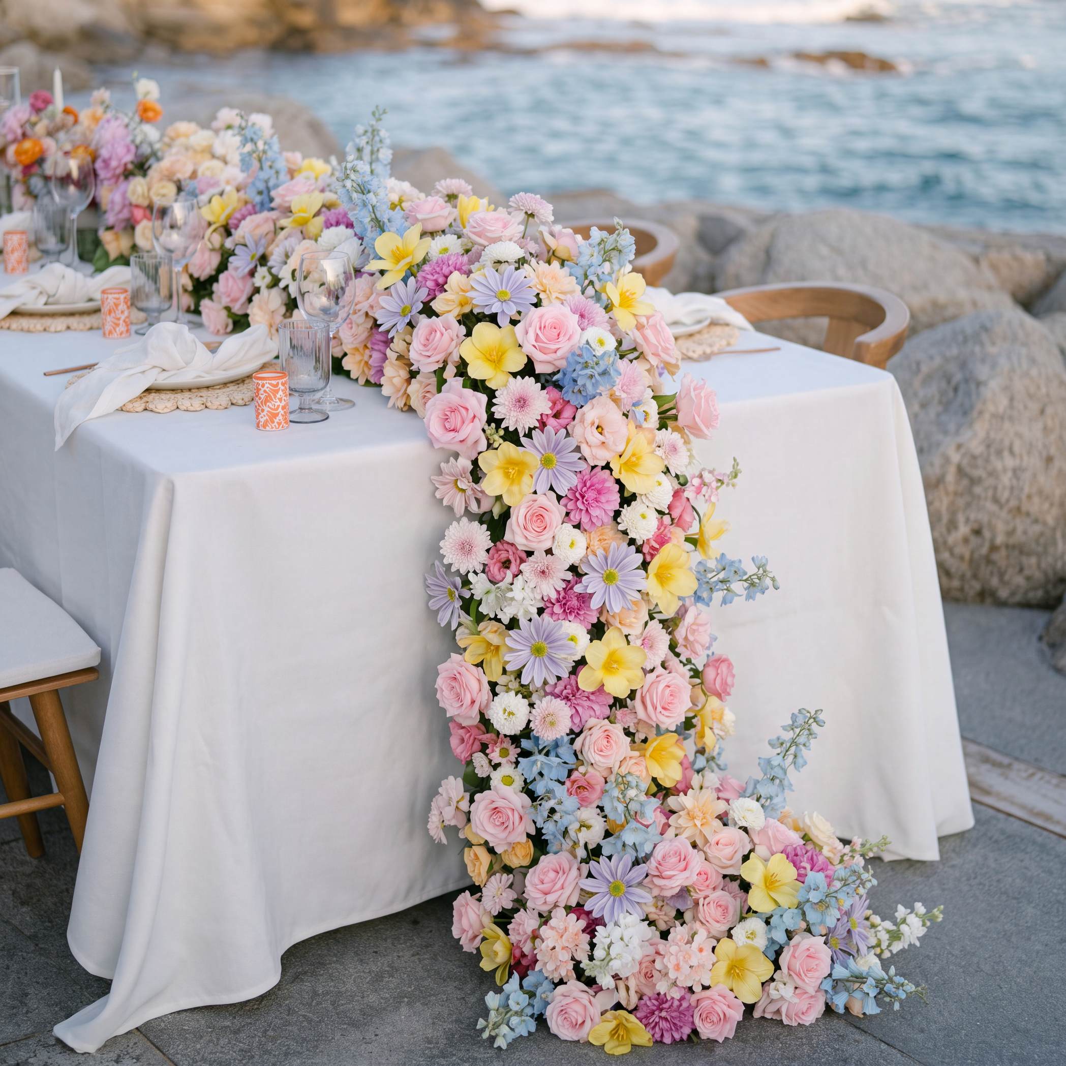Roseytime Sky Mist Flower Runner Table Flower Decor#RTR105