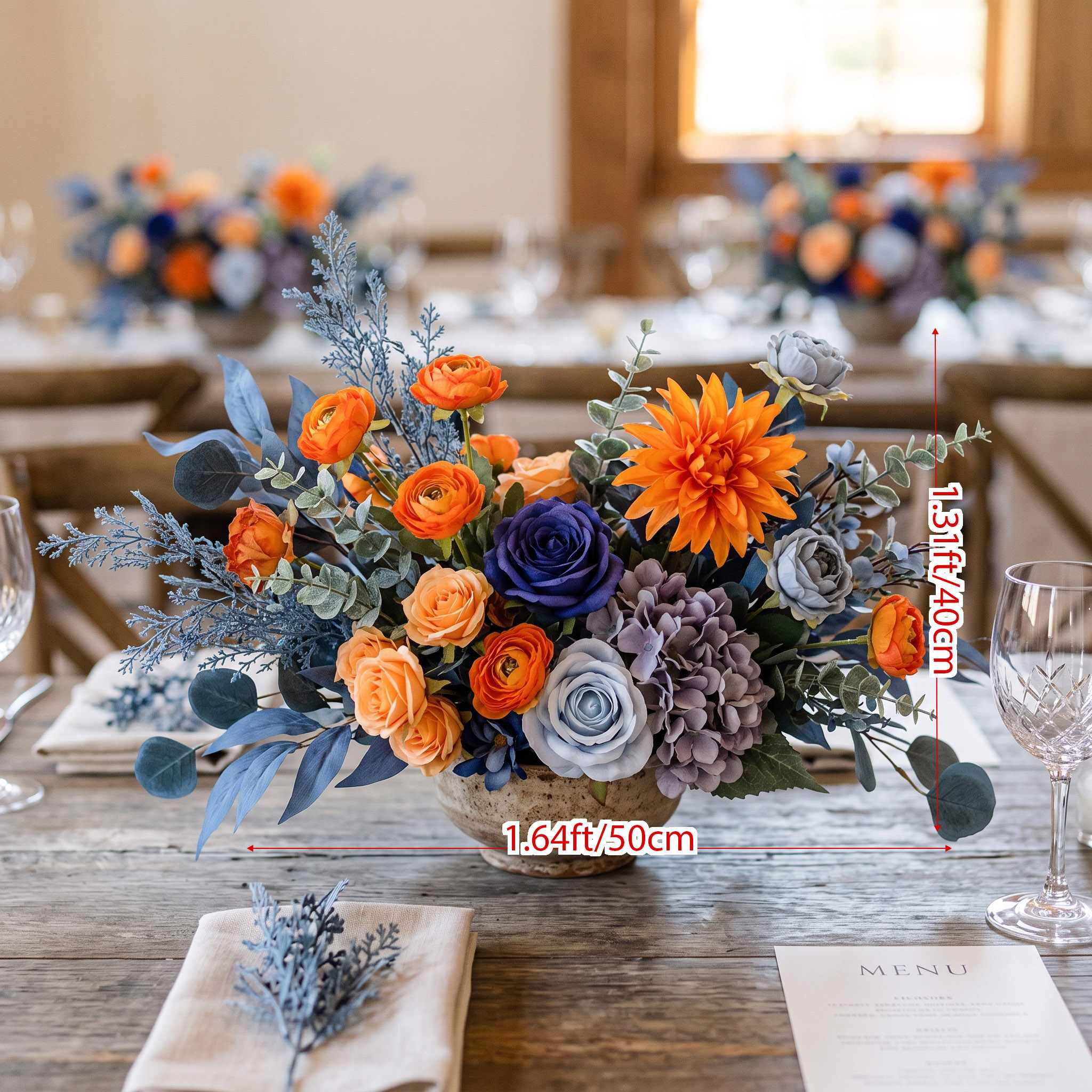 Roseytime Orange&Blue Table Flower Arrangement #RTT007