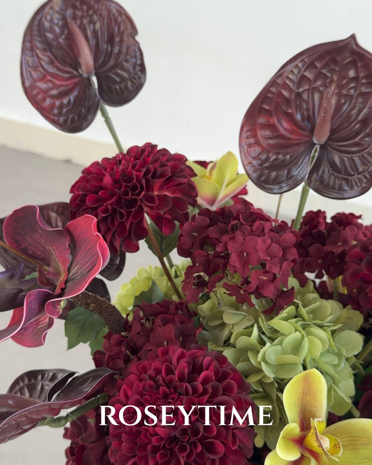 Roseytime Burgundy&Olive Table Flower Arrangement #RTT022