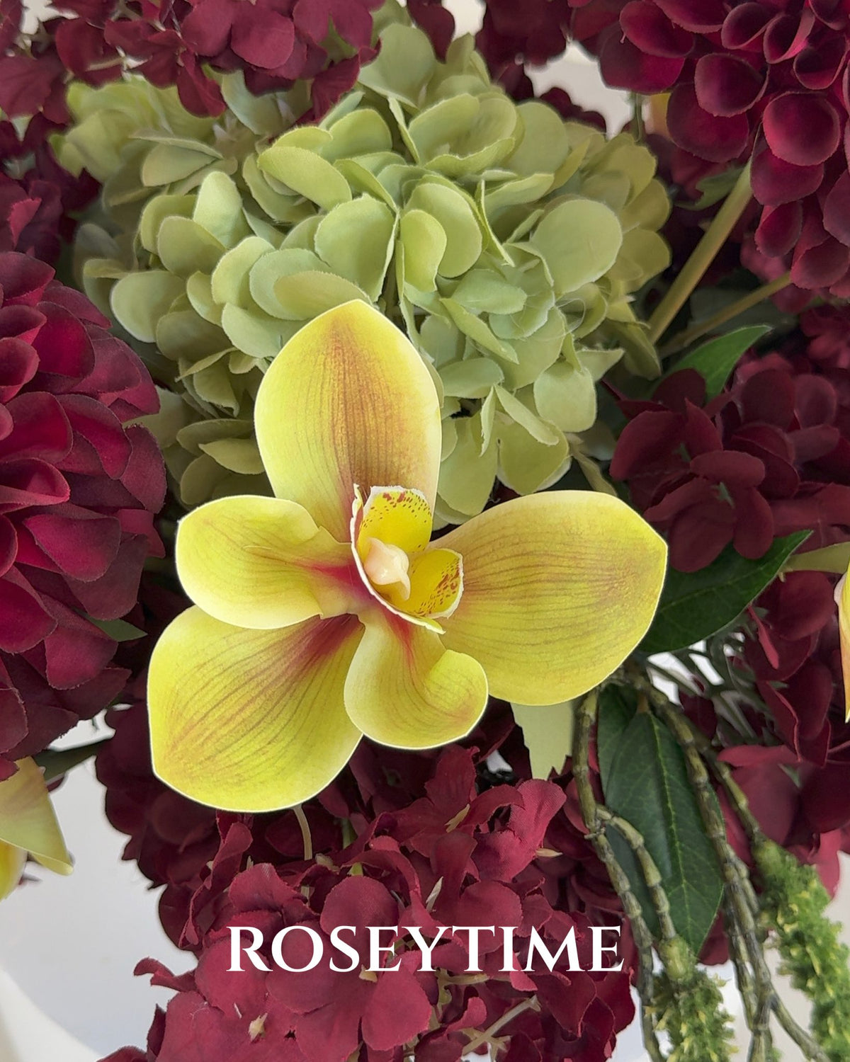 Roseytime Burgundy&Olive Table Flower Arrangement #RTT022