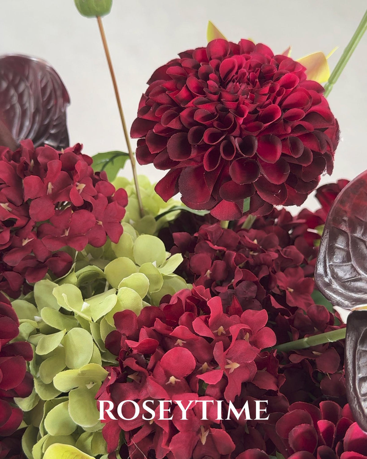 Roseytime Burgundy&Olive Table Flower Arrangement #RTT022