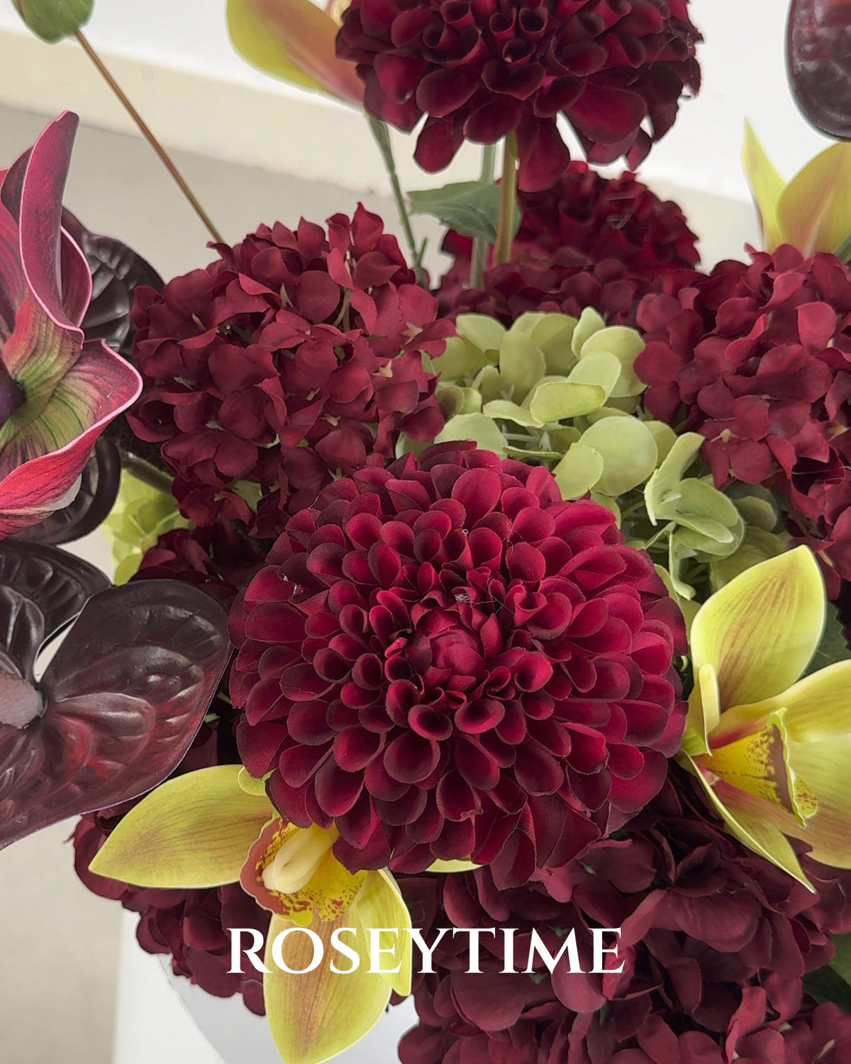 Roseytime Burgundy&Olive Table Flower Arrangement #RTT022