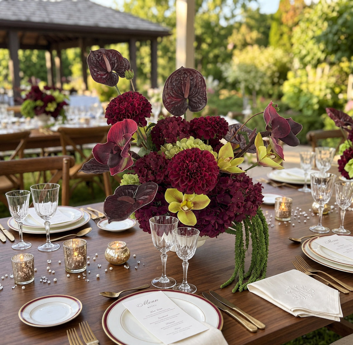 Roseytime Burgundy&Olive Table Flower Arrangement #RTT022