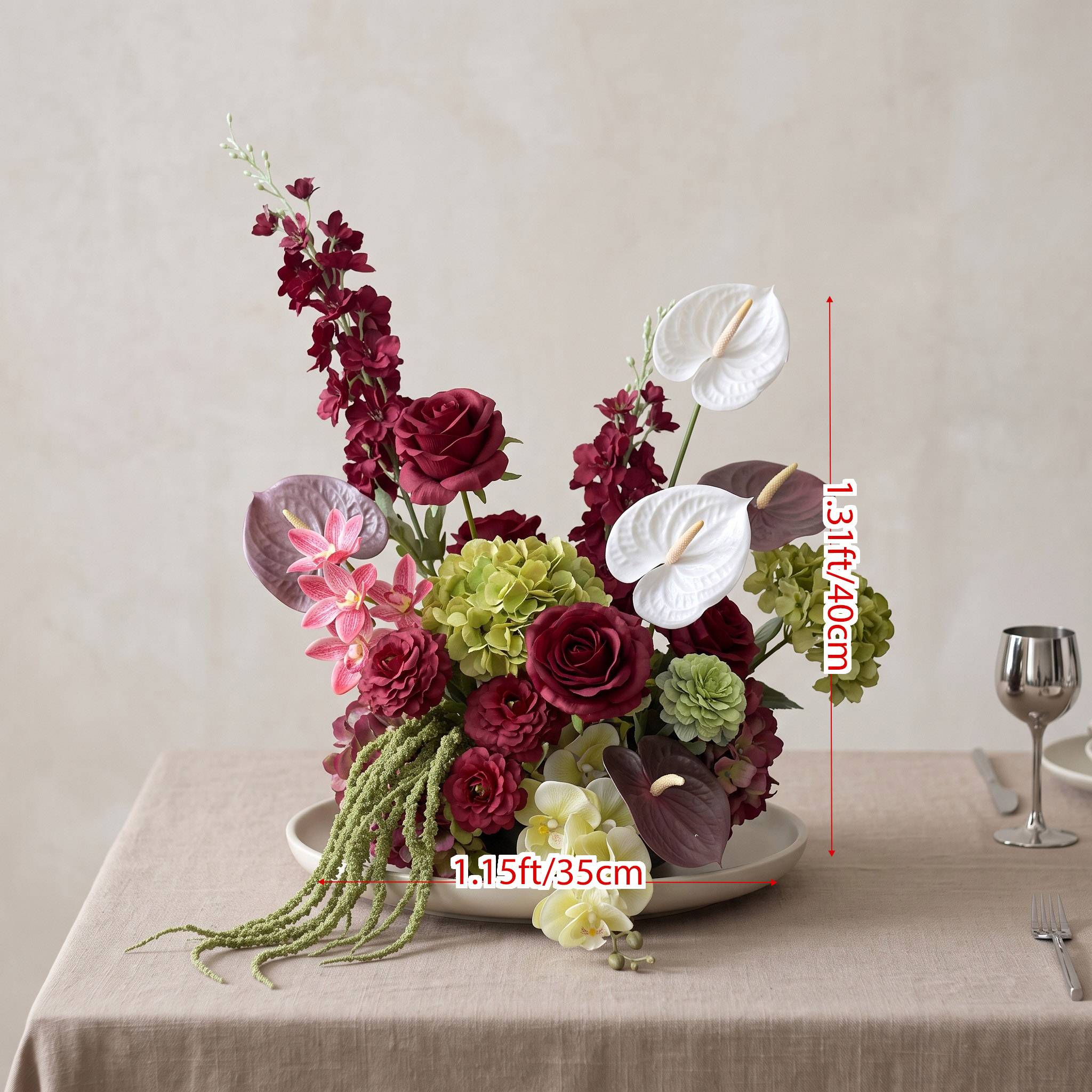 Roseytime Burgundy Mosscurl Table Flower Arrangement #RTT025
