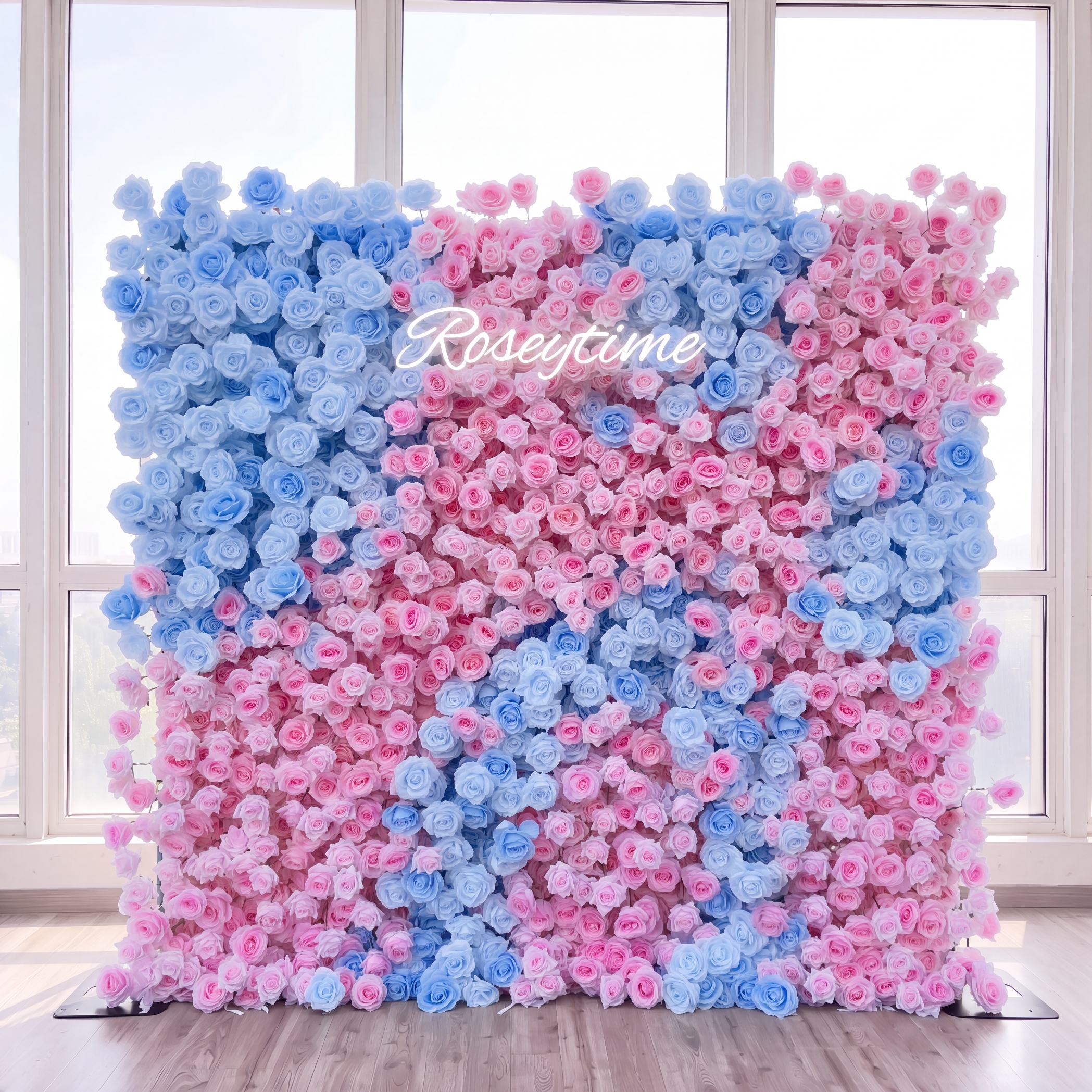 Roseytime 5D Pink&Blue Flower Wall Roll Up Fabric Back #RTW057