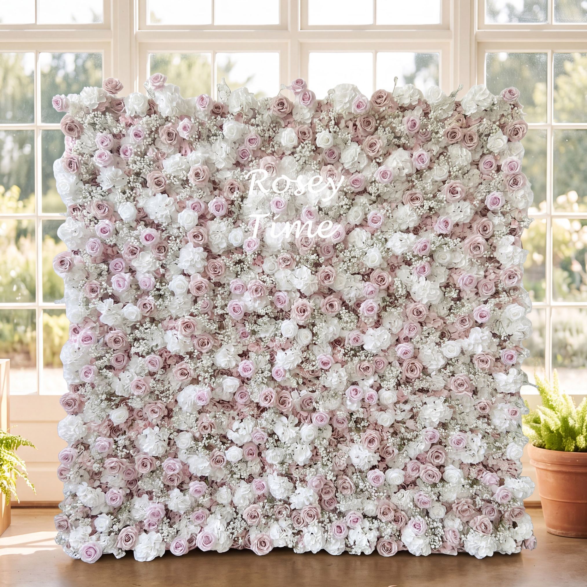 Roseytime 5D Pink Baby's Breath Flower Wall Roll Up Fabric Back #RTW091