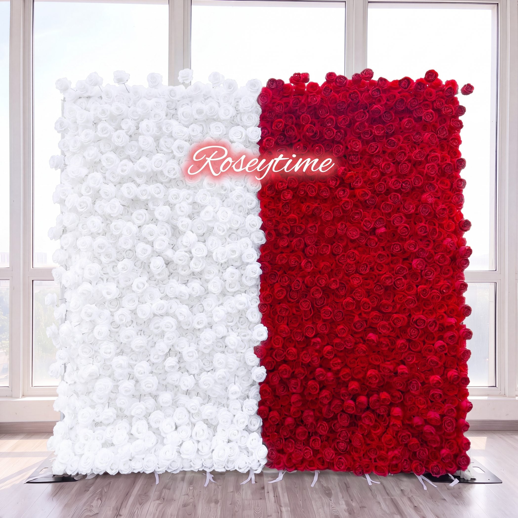 Roseytime 3D White&Red Flower Wall Roll Up Fabric Back #RTW094