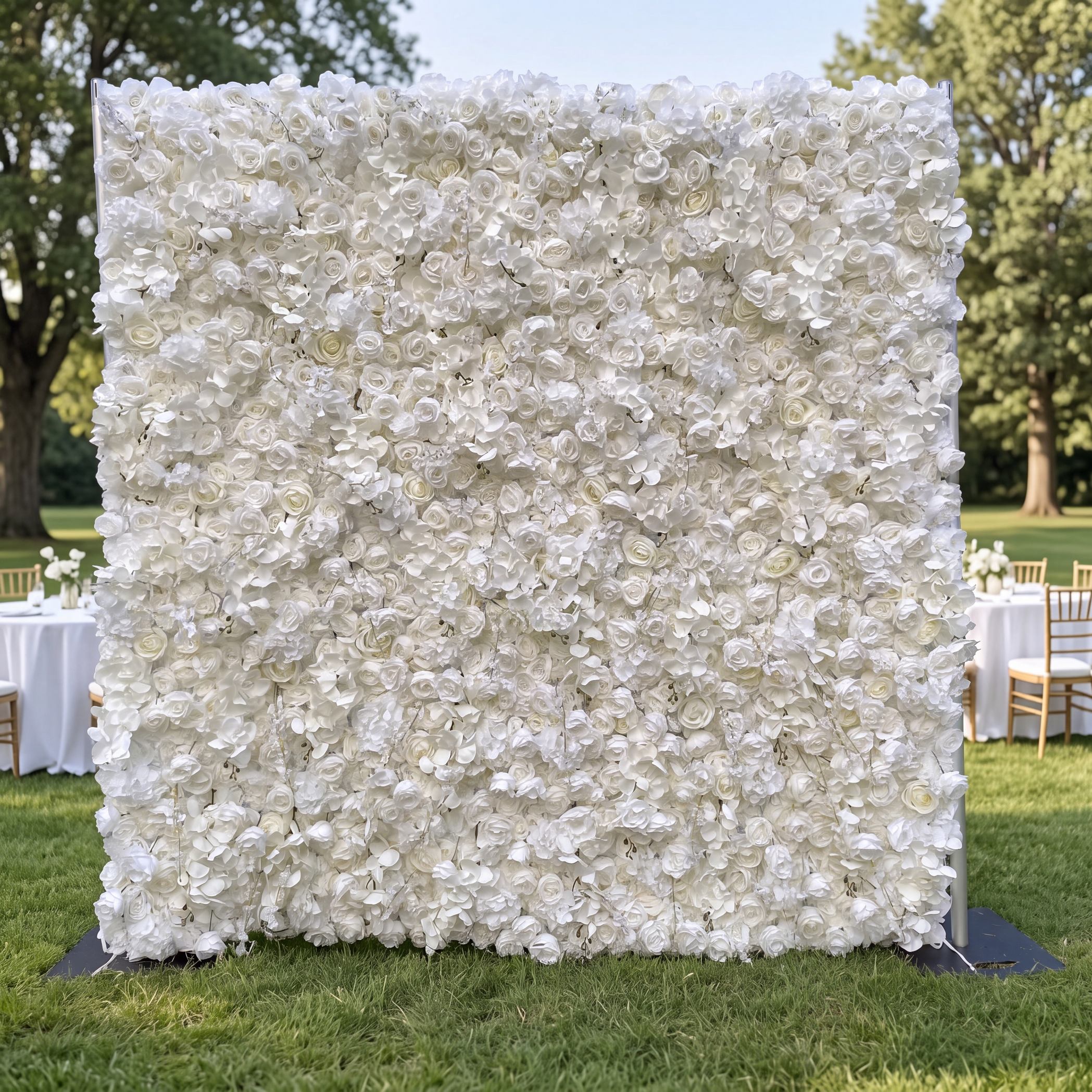 Roseytime 5D White Flower Wall Roll Up Fabric Back #RTW116