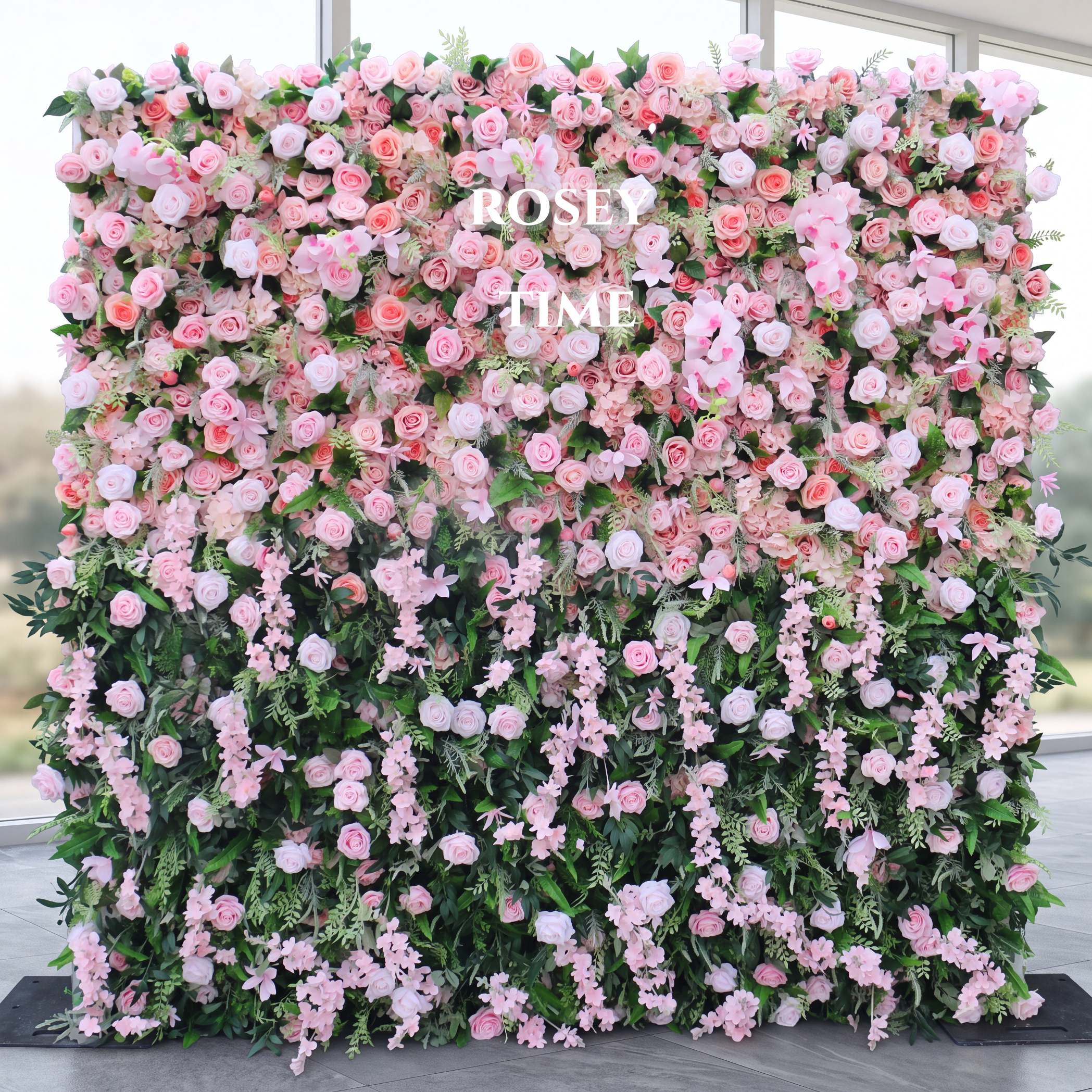 Roseytime 5D Pink Green Flower Wall Roll Up Fabric Back #RTW244