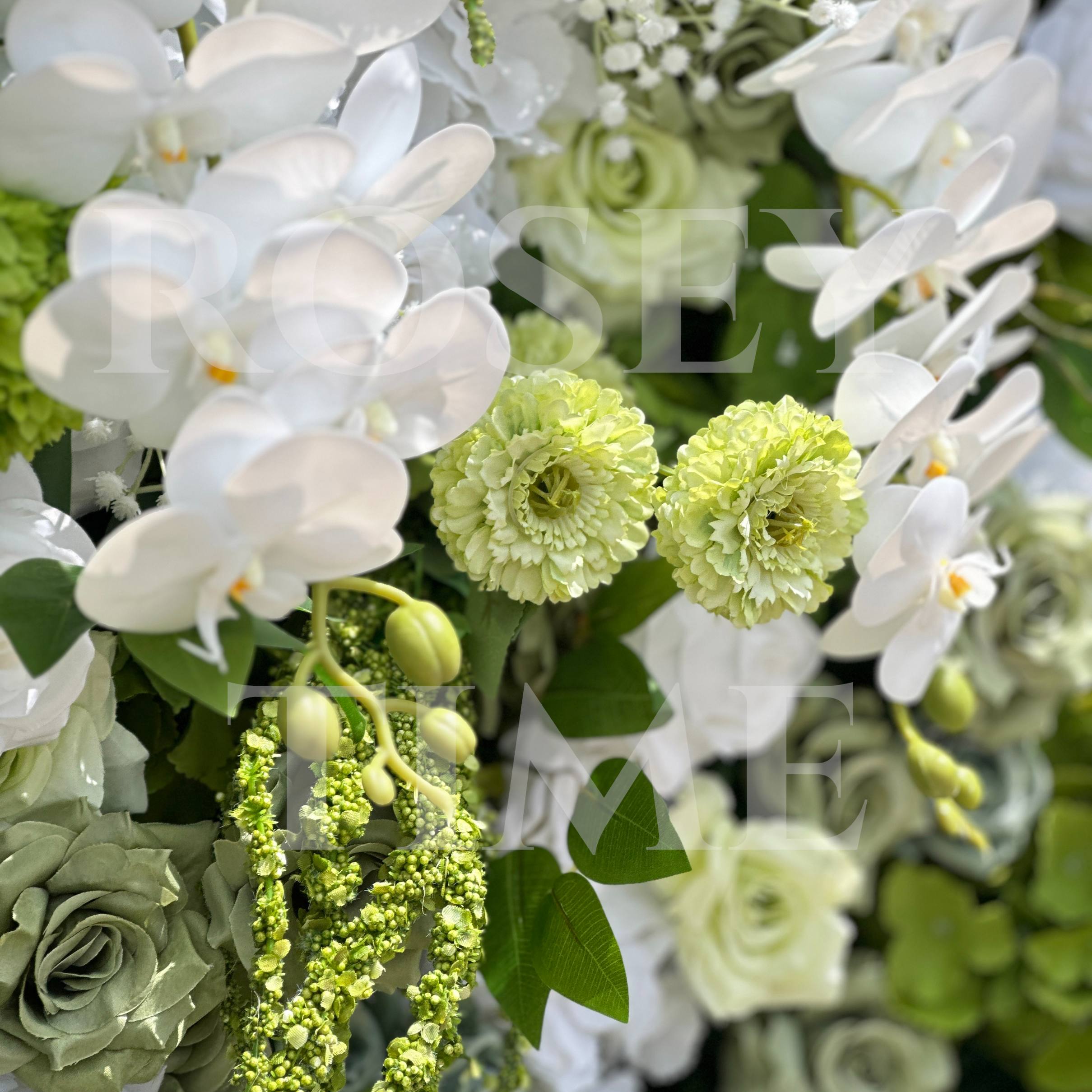 Roseytime 5D White&Green Flower Wall Roll Up Fabric Back #RTW251