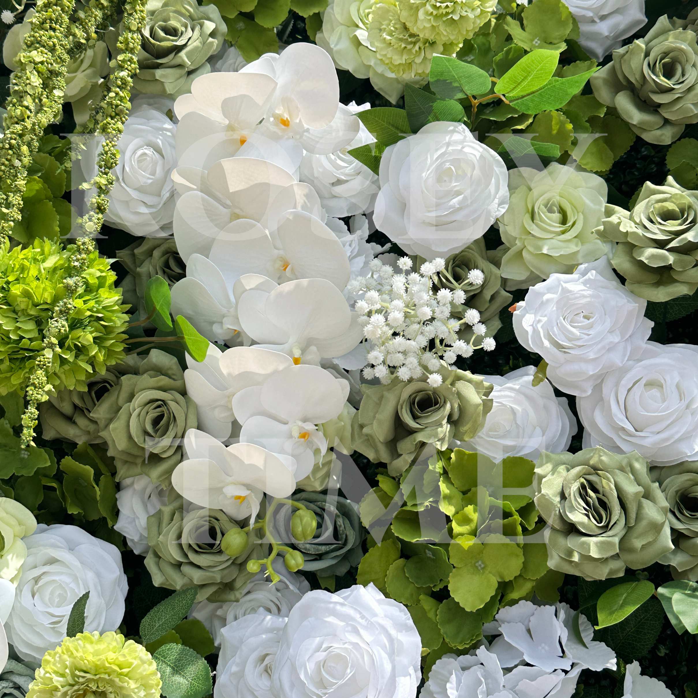 Roseytime 5D White&Green Flower Wall Roll Up Fabric Back #RTW251