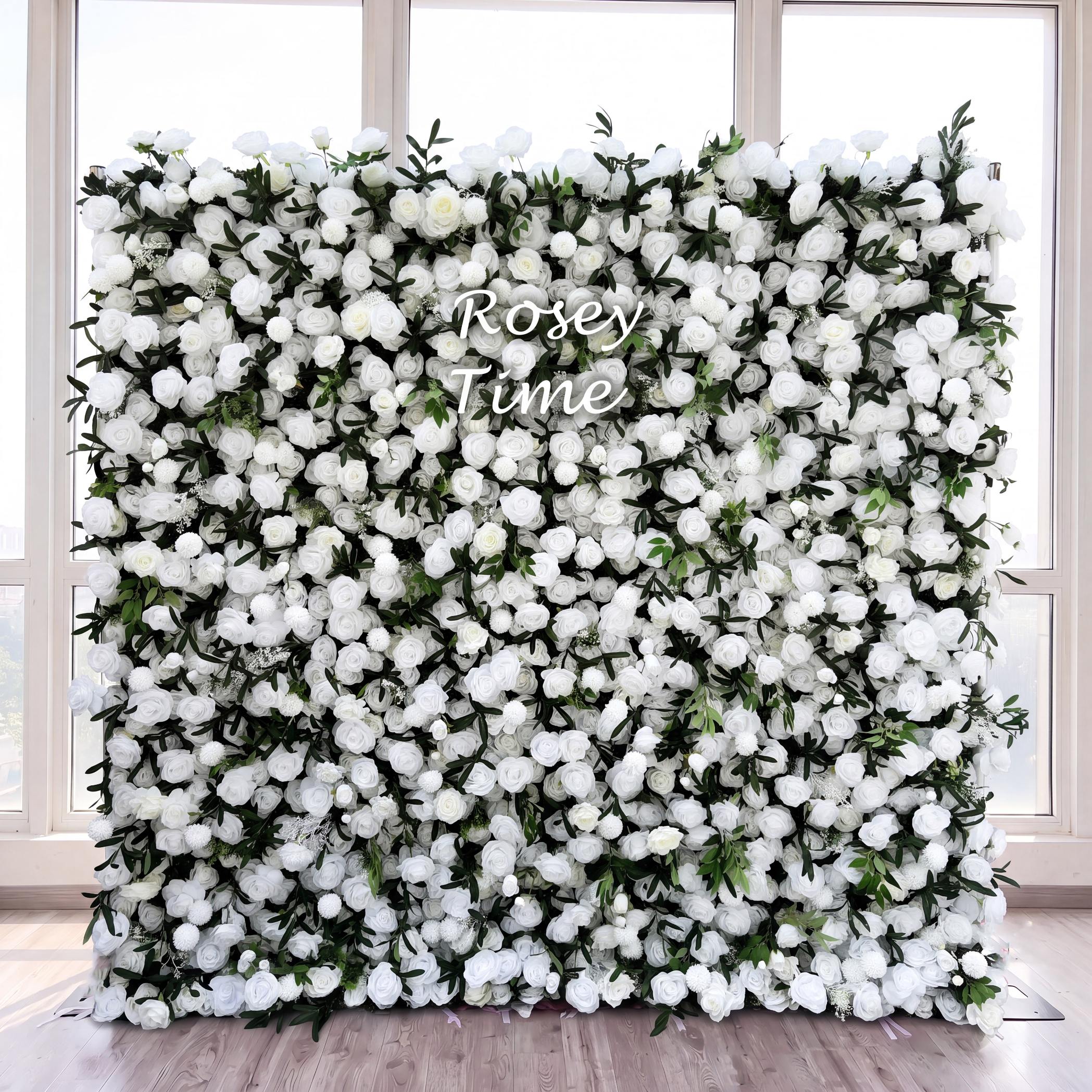 Roseytime 5D White&Green Flower Wall Roll Up Fabric Back#RTW253