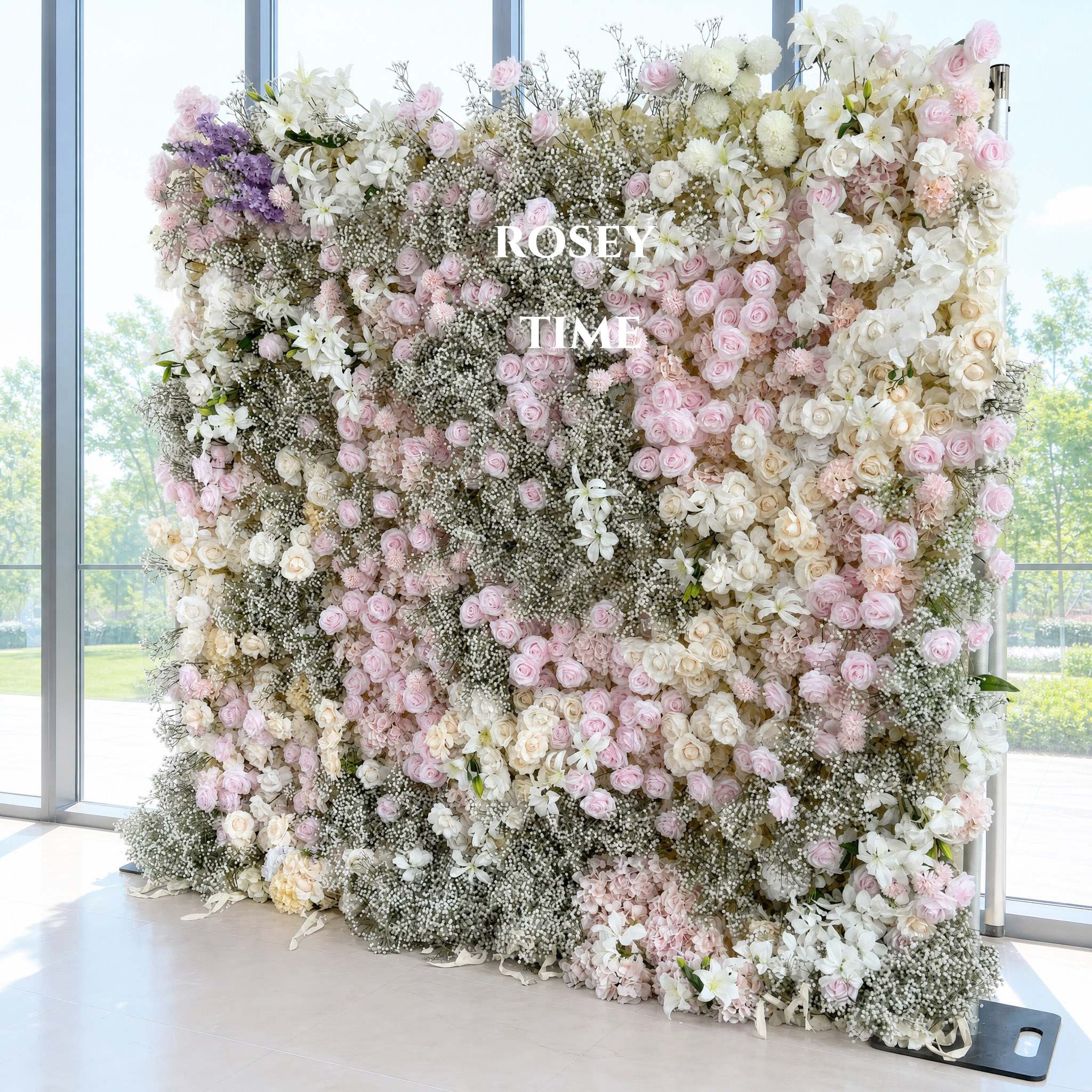 Roseytime 5D Blush&Cream Flower Wall Roll Up Fabric Back RTW266